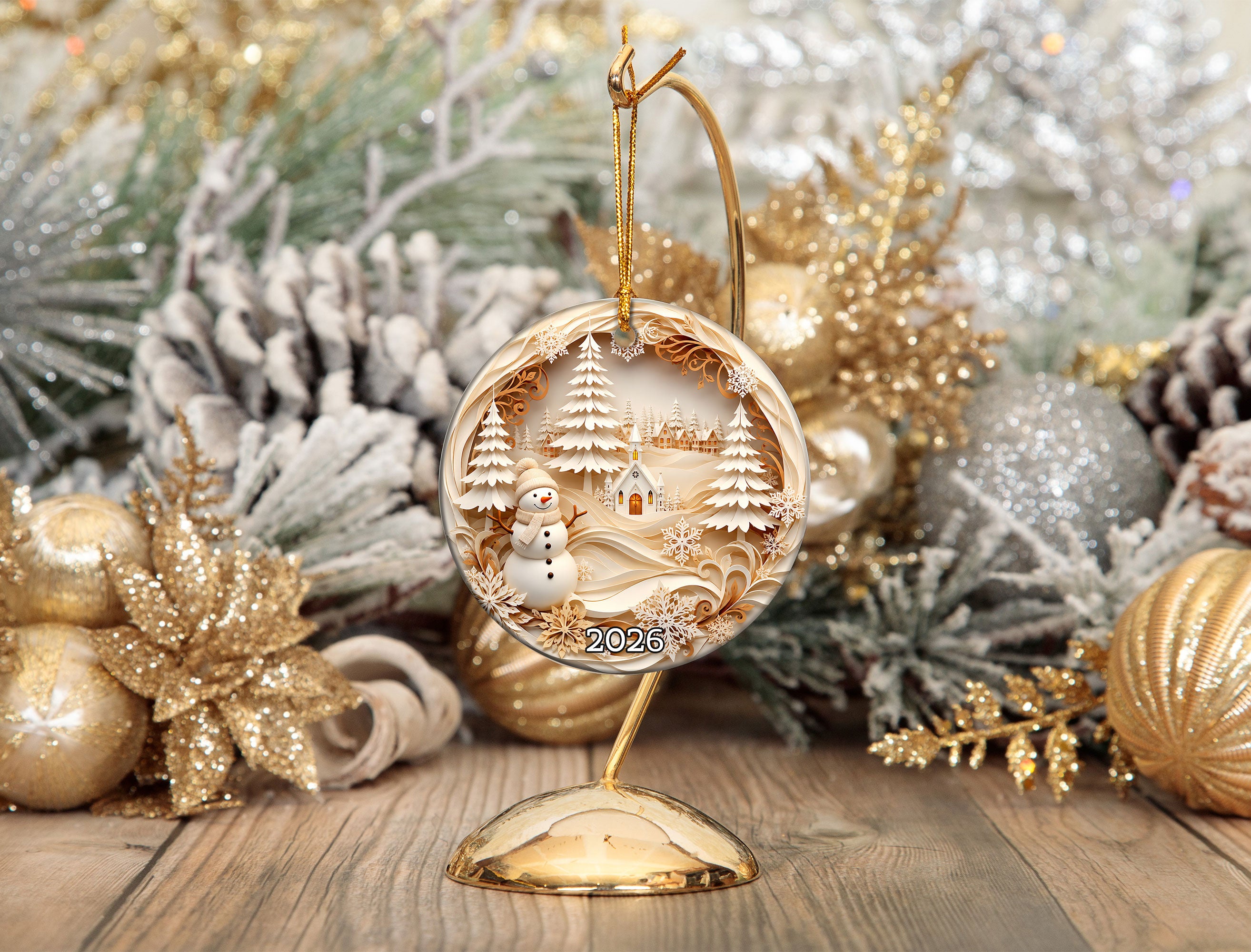 Winter Village Tree Ornament 2026, Snowman Christmas Ornament, Holiday Keepsake Decoration