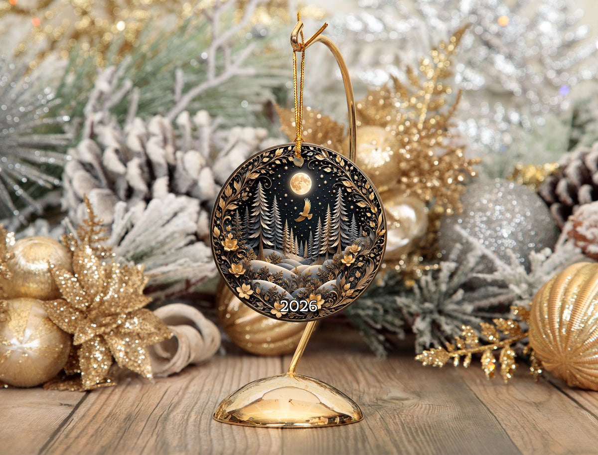 Winter Forest Christmas Ornament 2026, Moon Night Woodland Christmas Tree Decor, Nature Inspired Holiday Ornament