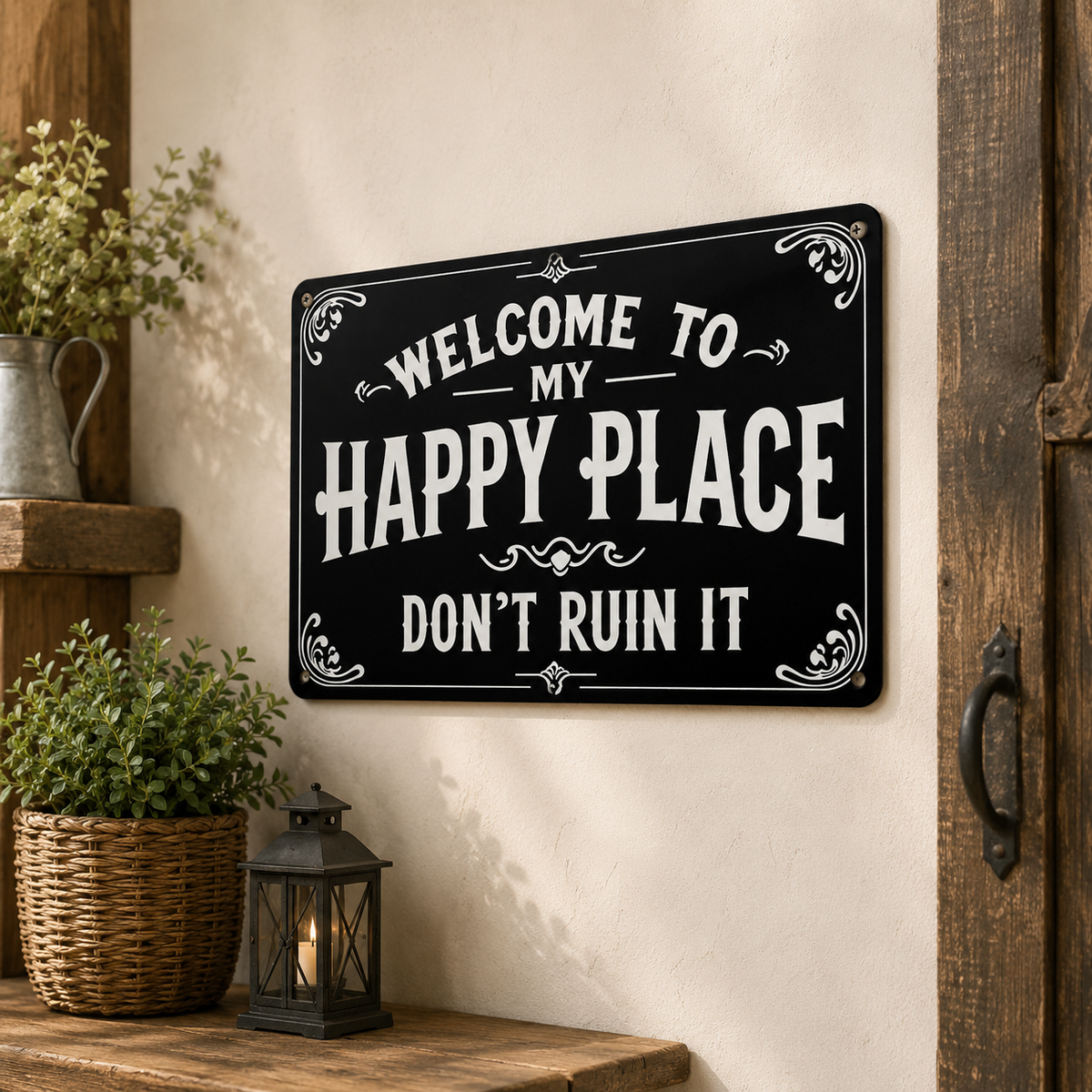 Vintage Metal Sign, Welcome to My Happy Place Don'T Ruin It, Living Room, Kitchen, Garden Decor