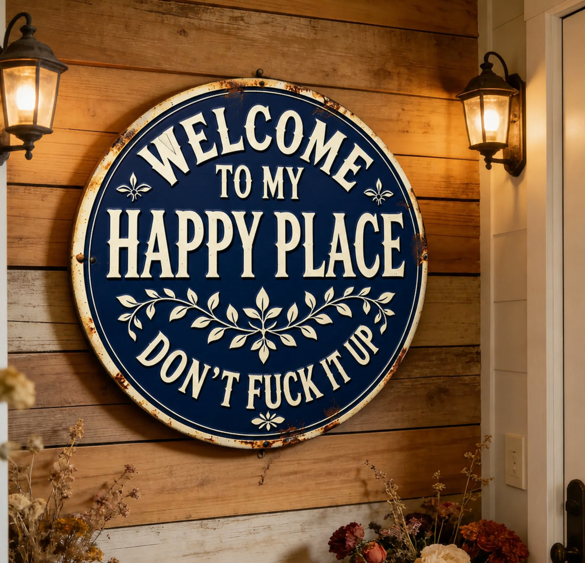 Outdoor Rustic Garden Decor, Welcome to My Happy Place Metal Sign, Vintage Garden Metal Sign For Family