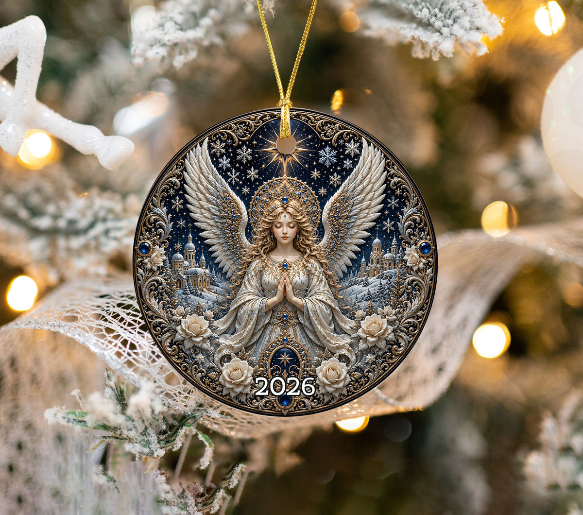 Angel Christmas Ornament 2026, Guardian Angel Christmas Tree Ornament, Ceramic Holiday Ornament