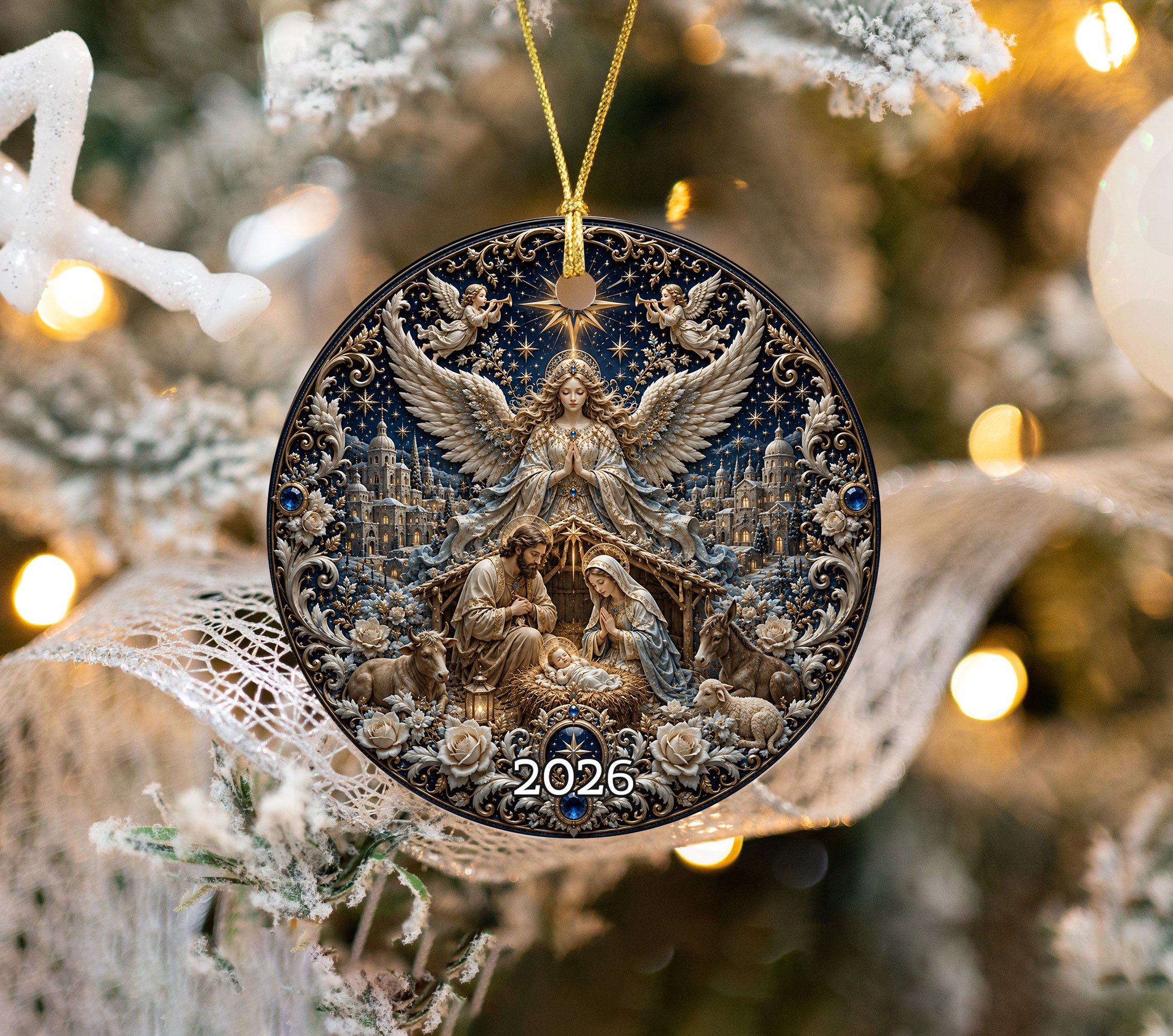 Nativity Scene Christmas Ornament 2026, Holy Family Ornament, Christian Christmas Decor, Religious Tree Ornament