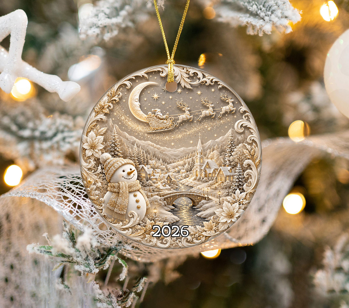 Snowman Keepsake Ornament 2026, Winter Christmas Ceramic Ornament, Holiday Tree Decoration