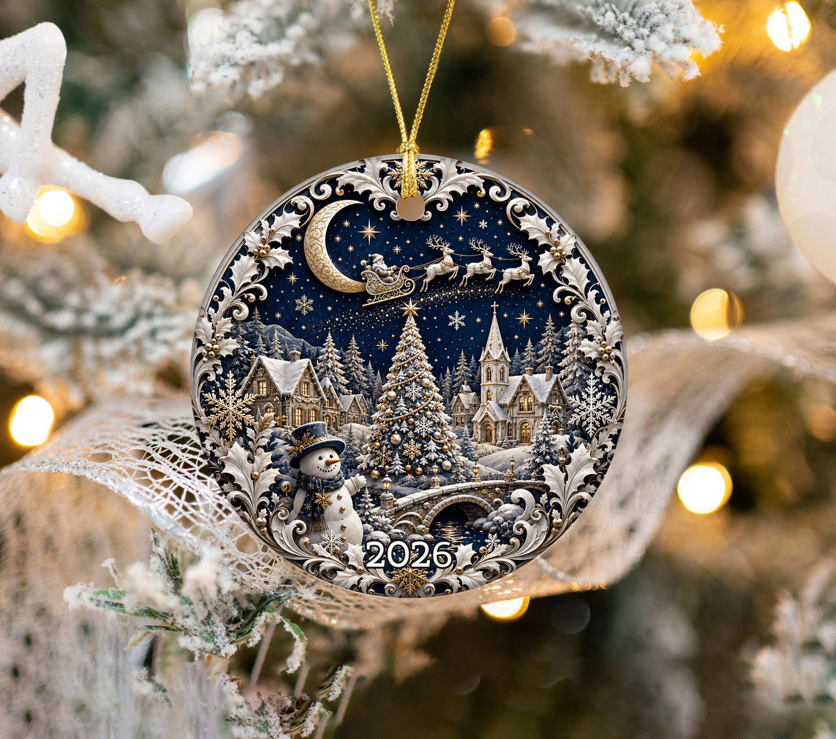 Ceramic Christmas Ornament 2026, Blue Snowman Tree Ornament, Winter Holiday Decoration, Christmas Keepsake