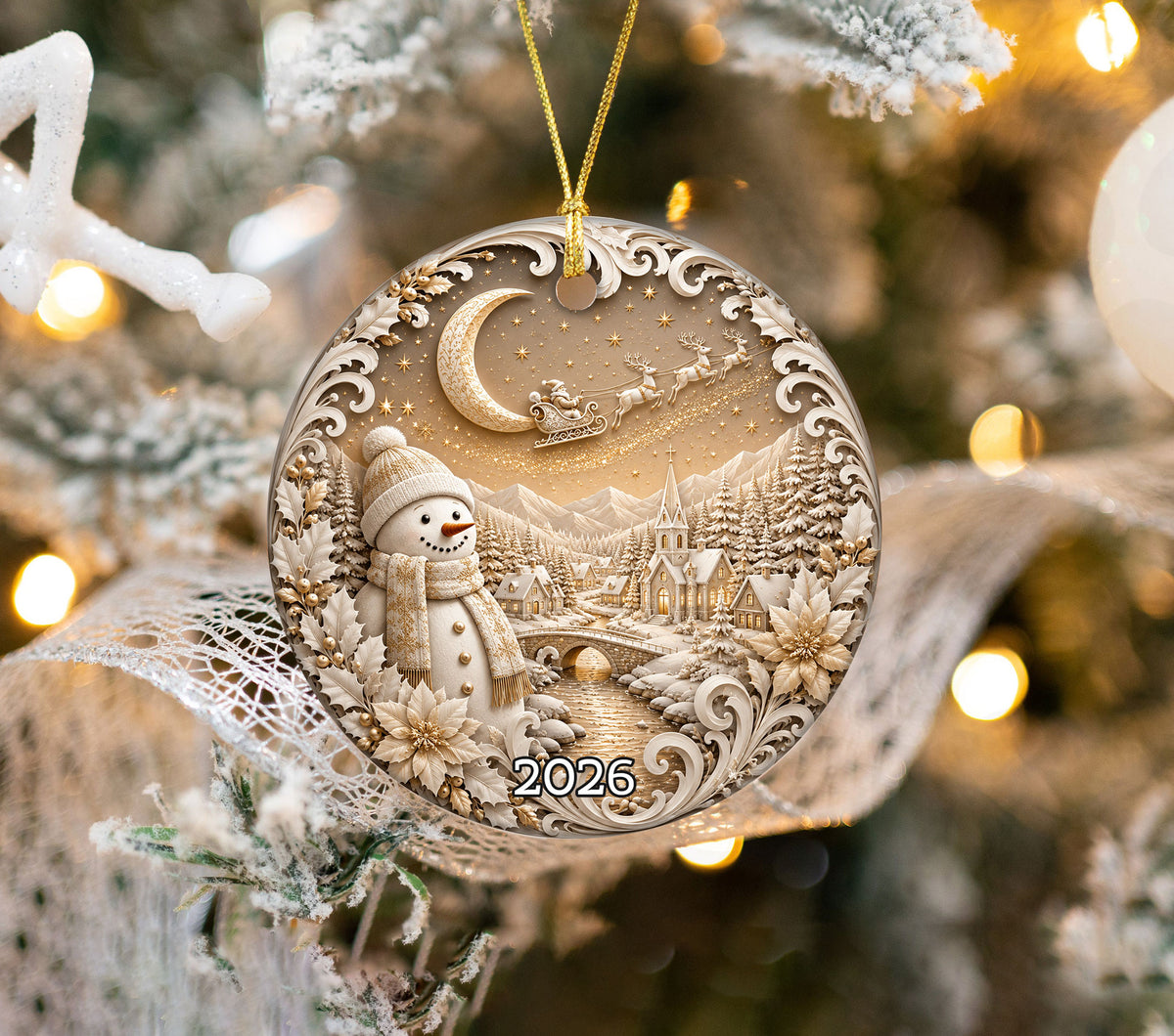 Christmas Snowman Ornament 2026, Cute Winter Ceramic Ornament, Holiday Tree Decoration, Christmas Keepsake Gift