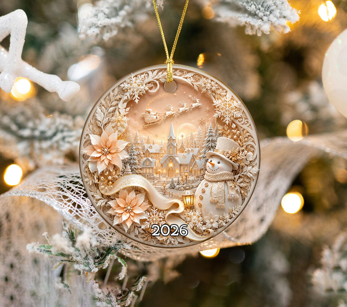 Rustic Snowman Ornament 2026, Christmas Tree Ceramic Ornament, Winter Holiday Decoration, Snowman Keepsake Gift for Family