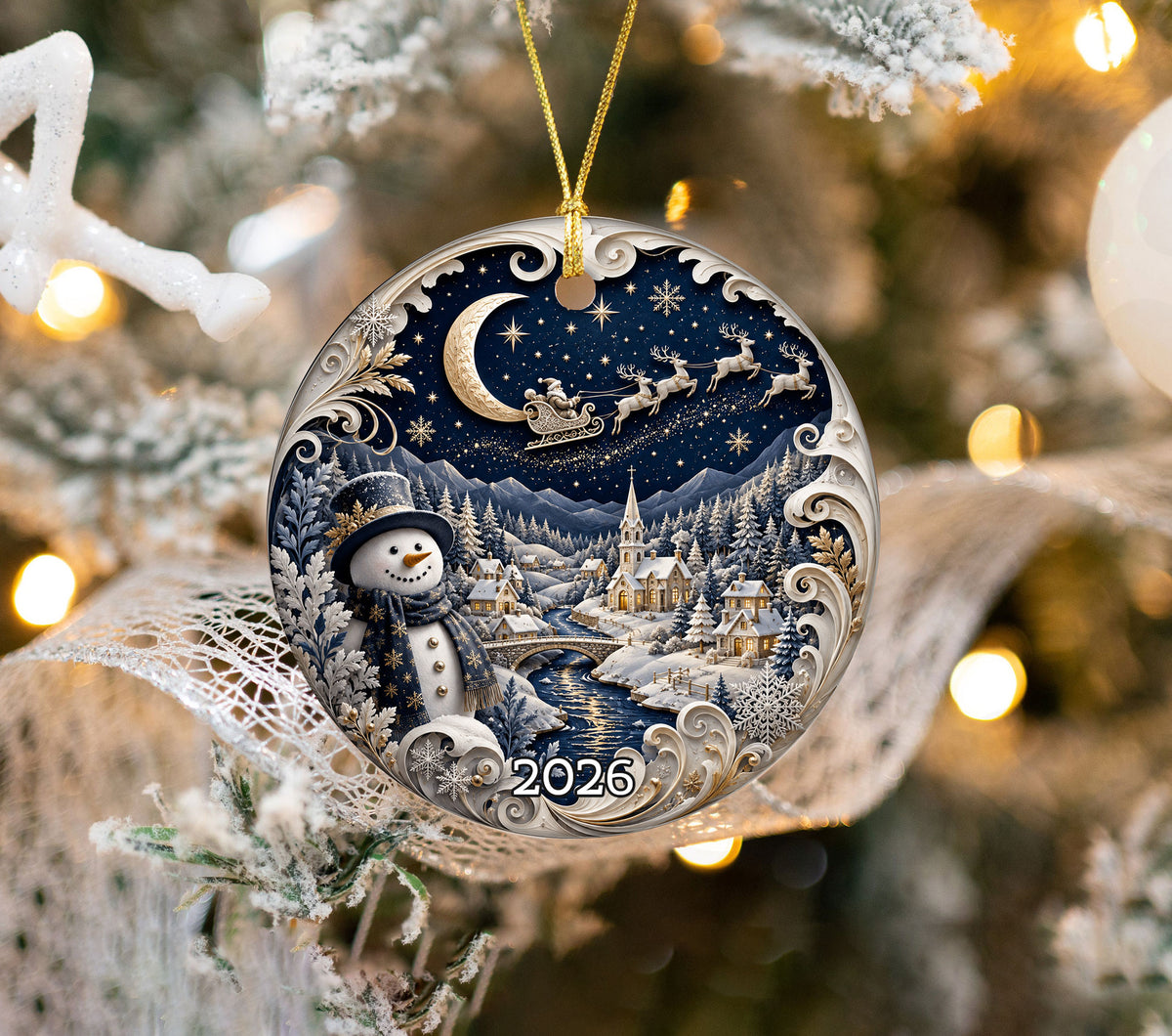Happy Snowman Ornament 2026, Christmas Ceramic Ornament, Winter Holiday Tree Decoration, Festive Keepsake Gift
