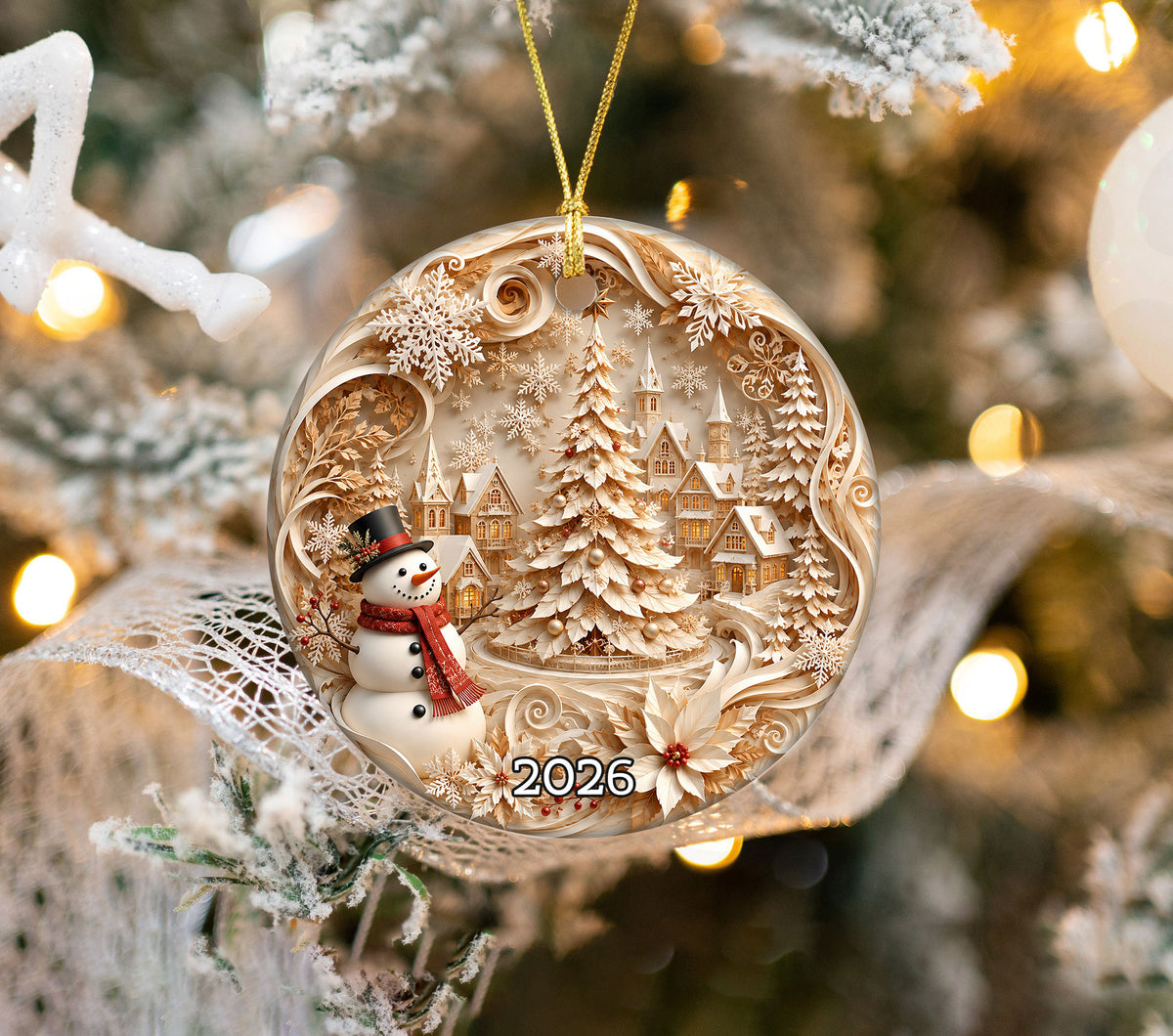 2026 Snowman Christmas Ornament, Cute Winter Snowman Tree Ornament, Holiday Keepsake Gift, Rustic Christmas Decor