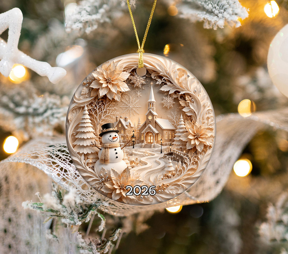 2026 Floral Snowman Christmas Ornament, Elegant Winter Holiday Ornament, Christmas Tree Keepsake, Festive Gift for Home Decor