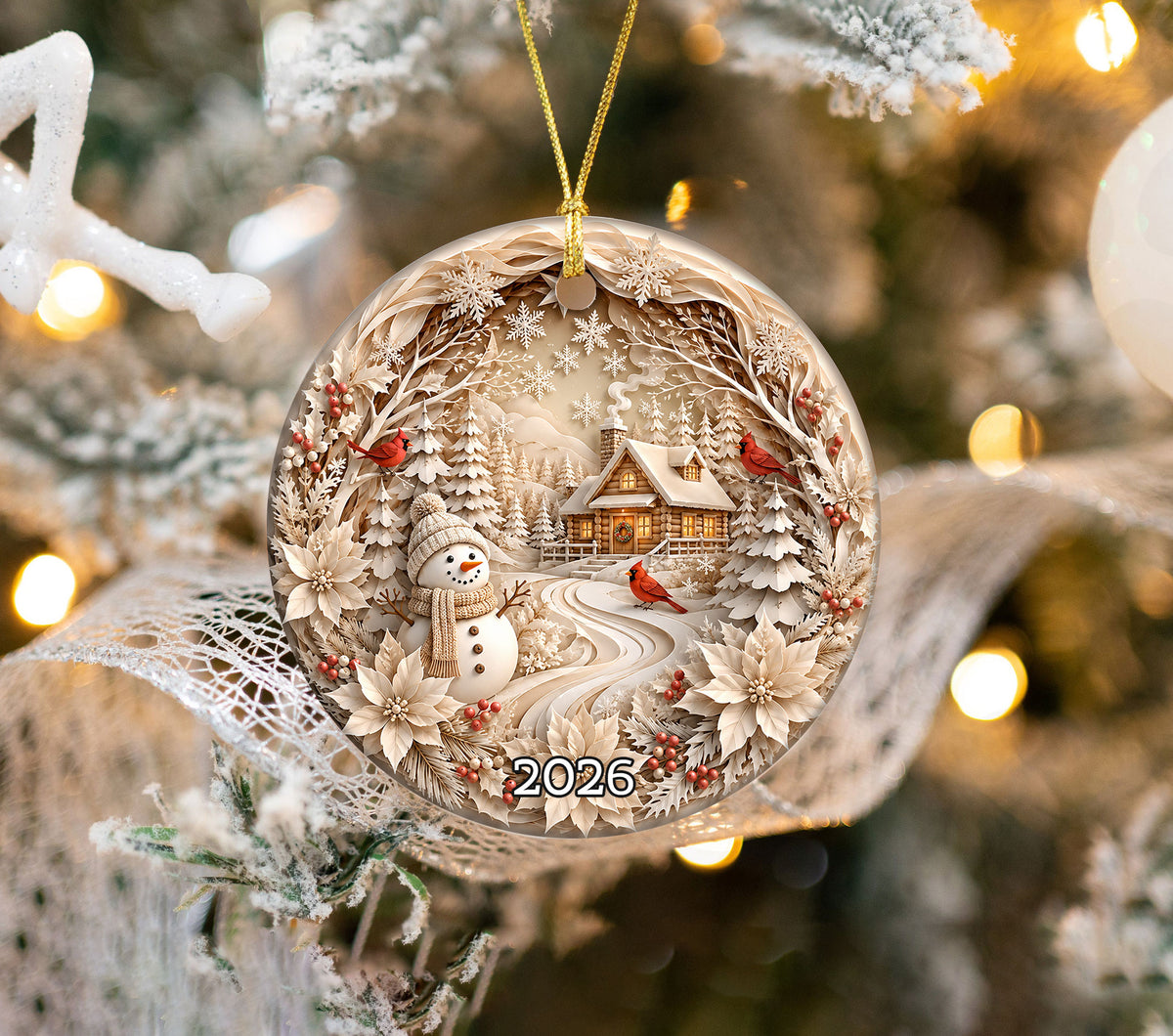 Winter Village Christmas Ornament 2026, Snowman Christmas Tree Decoration, Ceramic Holiday Ornament