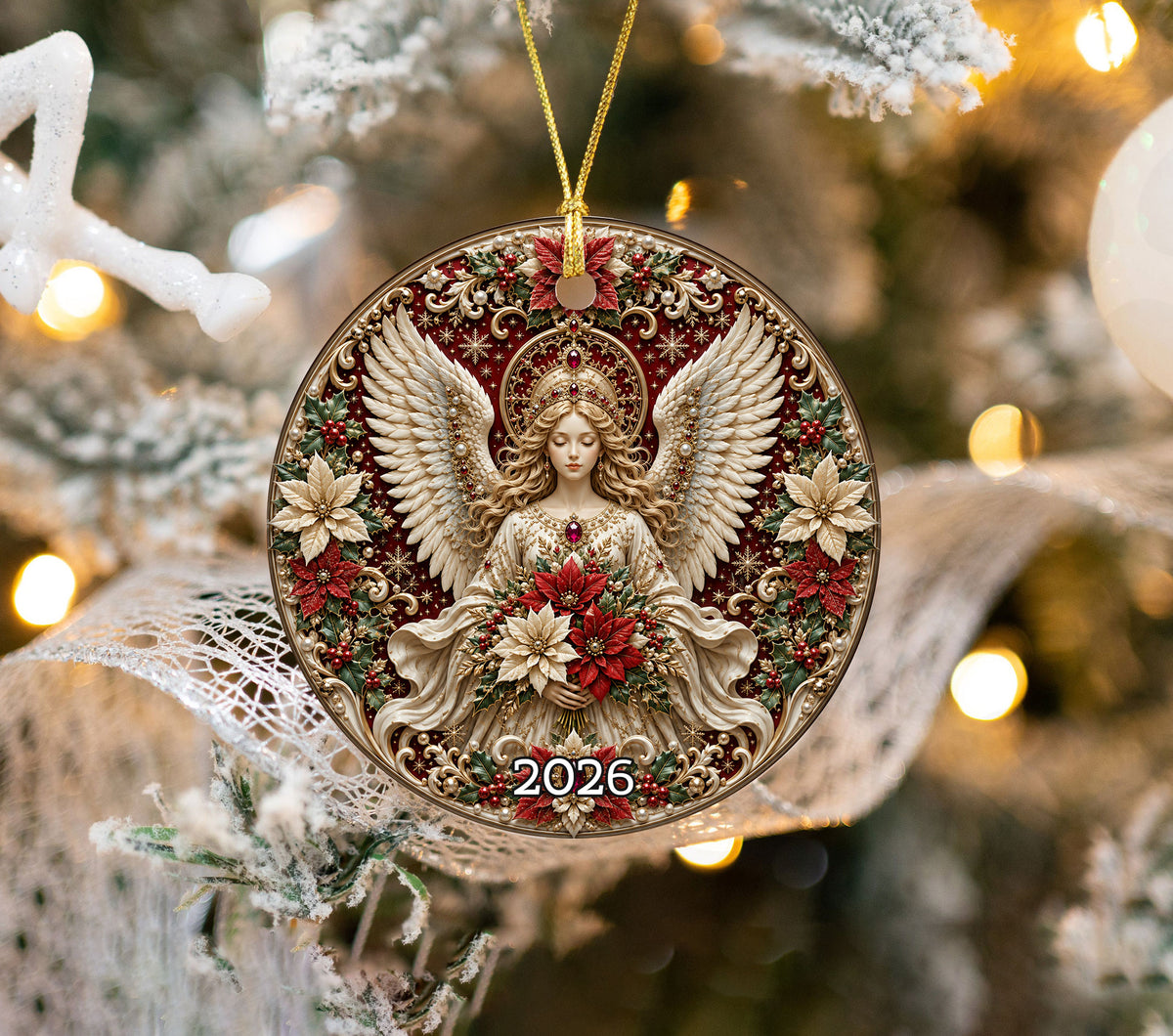 2026 Guardian Angel Ornament, Religious Christmas Tree Decoration, Ceramic Holiday Ornament, Christian Christmas