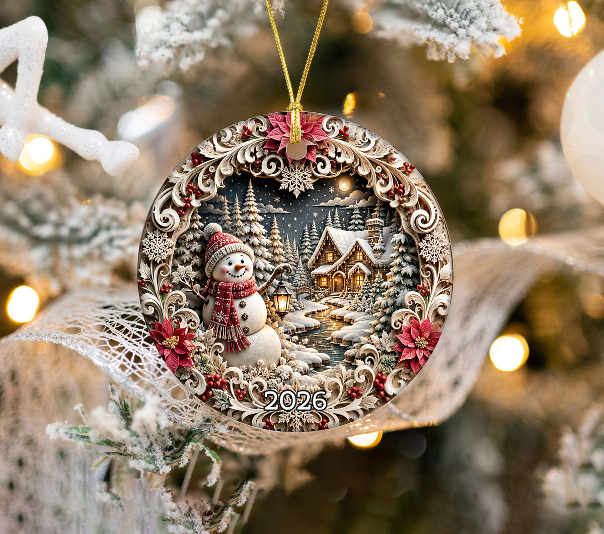 Snowman Christmas Ornament 2026, Cute Snowman Ceramic Ornament, Winter Holiday Tree Decoration