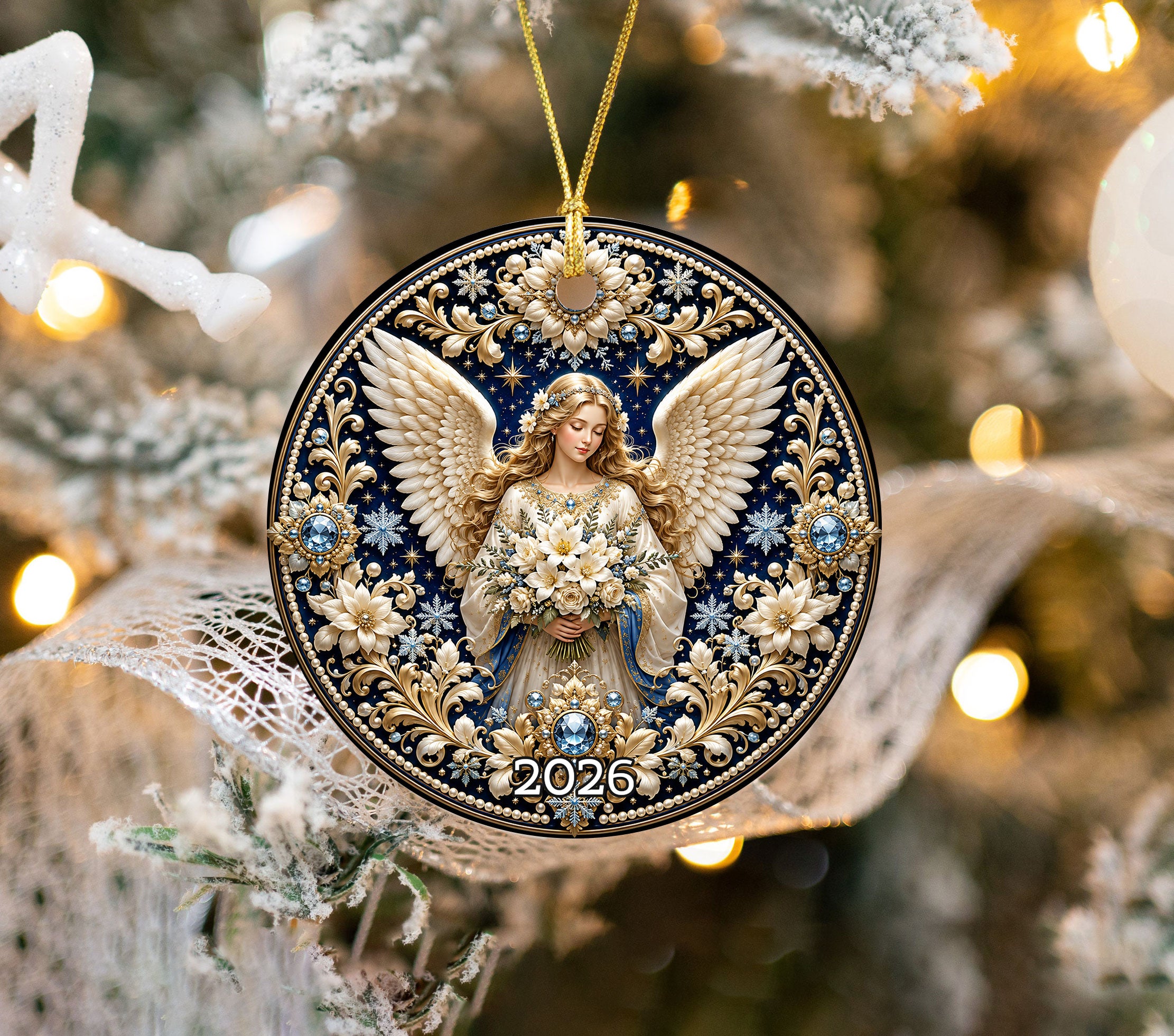 2026 Religious Angel Ornament, Christmas Tree Decoration, Guardian Angel Ceramic Ornament, Holiday Keepsake Gift for Christmas Lovers