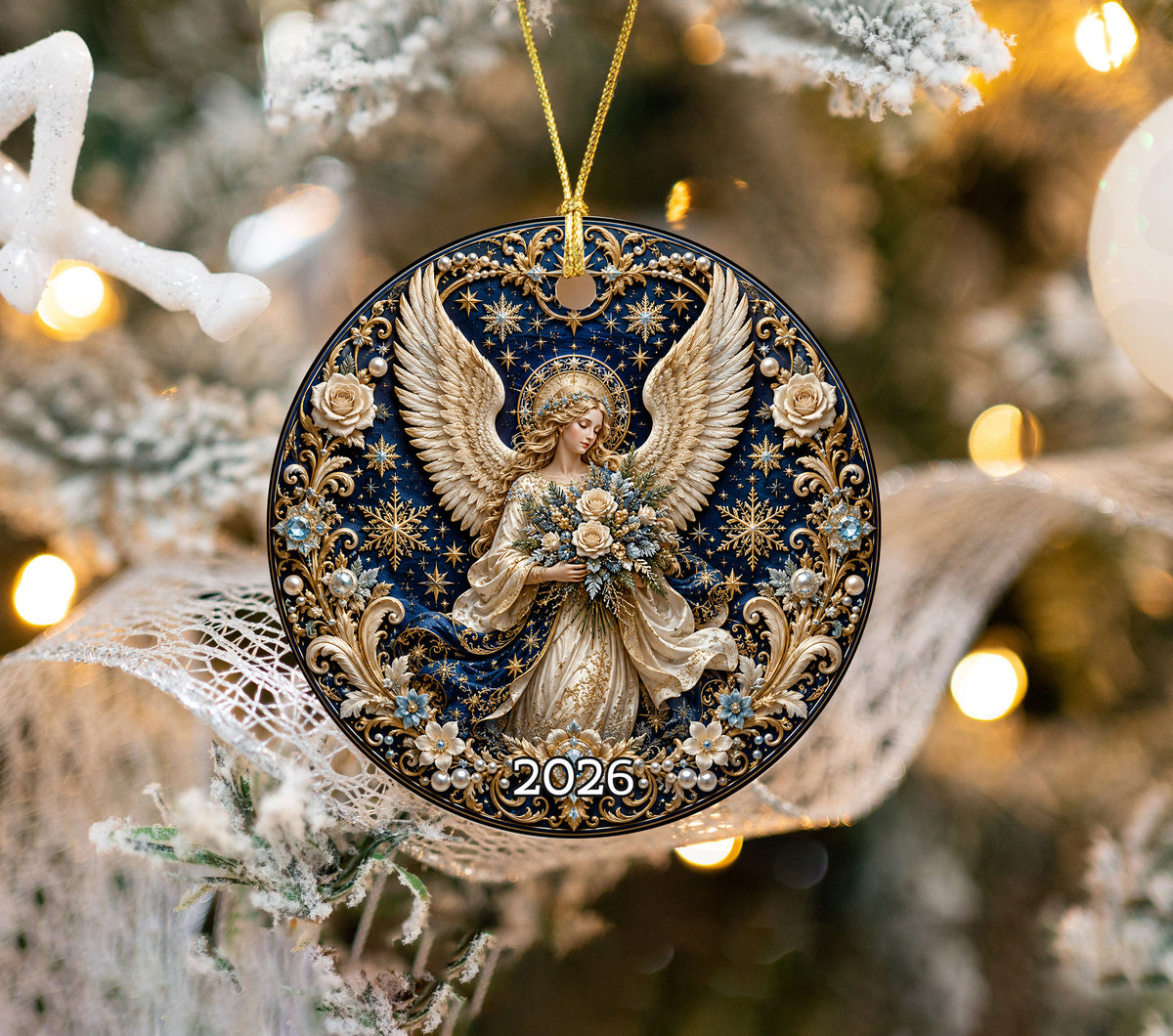 Christmas Angel Ornament 2026, Religious Guardian Angel Ceramic Tree Ornament, Holiday Decoration, Christian Christmas Keepsake Gift