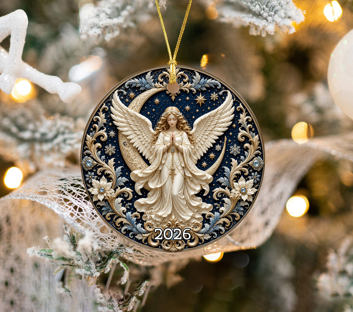 Angel Christmas Ornament 2026, Guardian Angel Christmas Tree Ornament, Ceramic Holiday Ornament