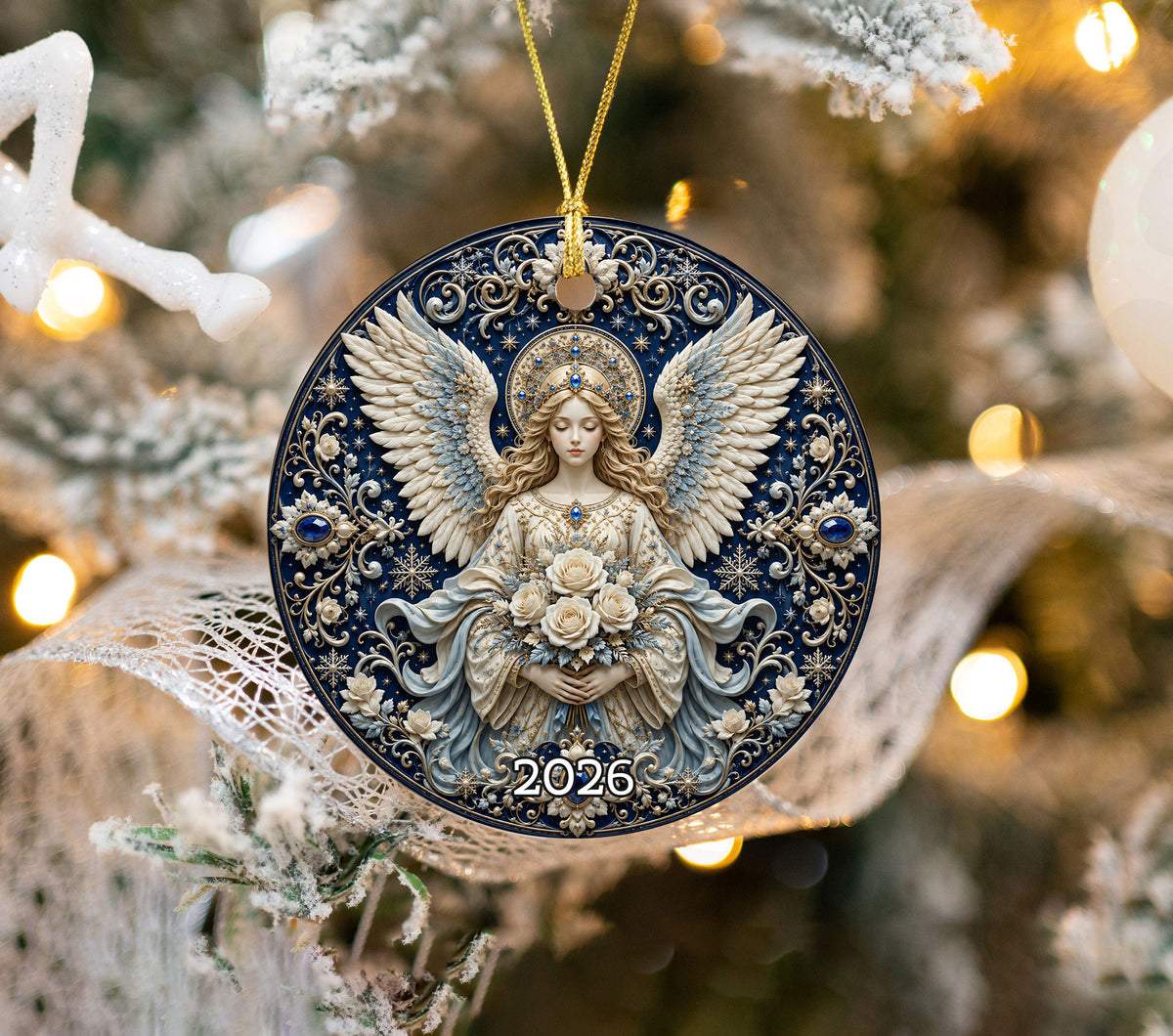 Guardian Angel Christmas Ornament 2026, Religious Ceramic Tree Ornament, Christmas Keepsake, Holiday Decoration