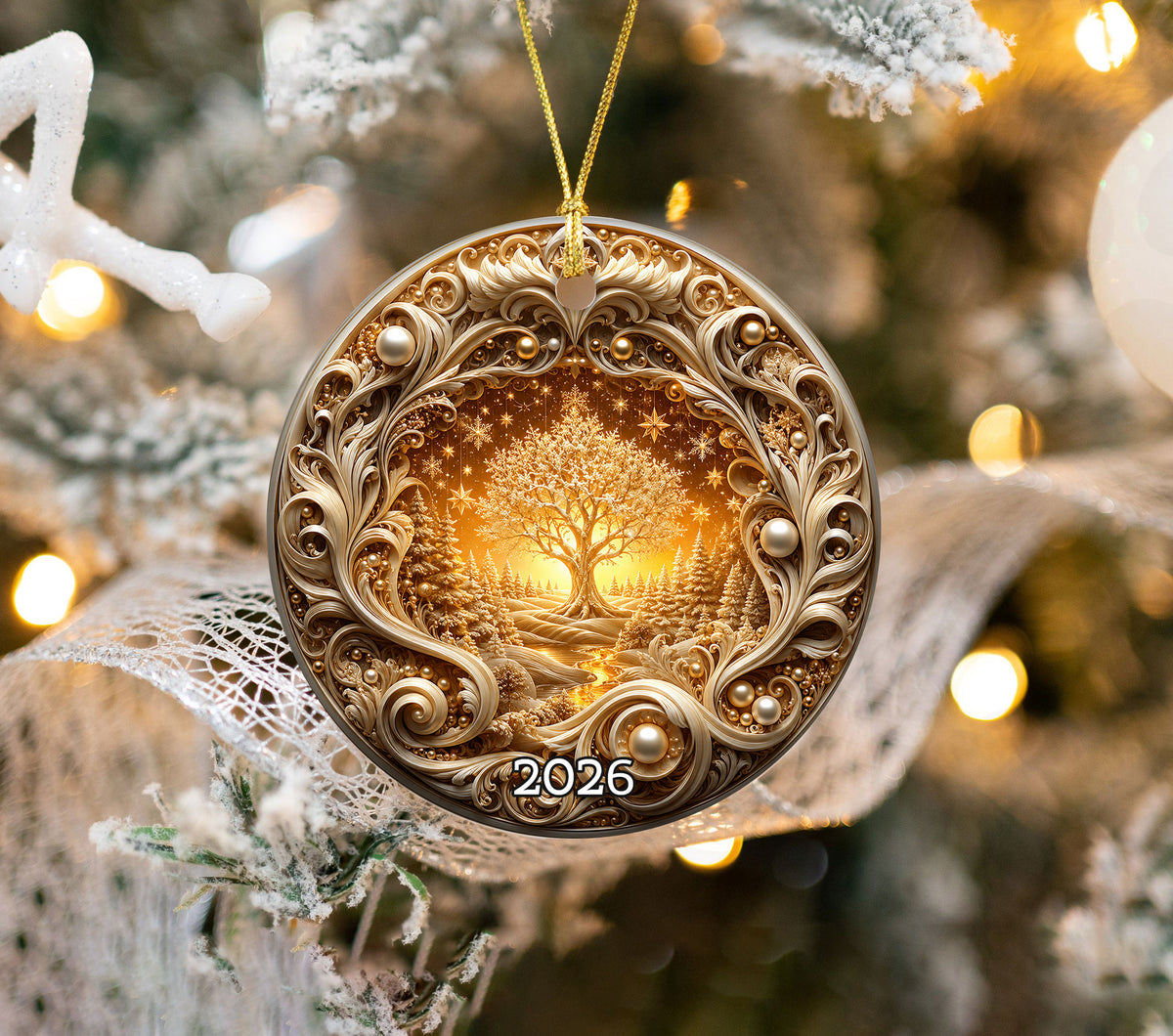 Golden Tree of Life Christmas Ornament 2026, Ceramic Christmas Tree Ornament, Winter Holiday Decor, Christmas Keepsake Gift for Family