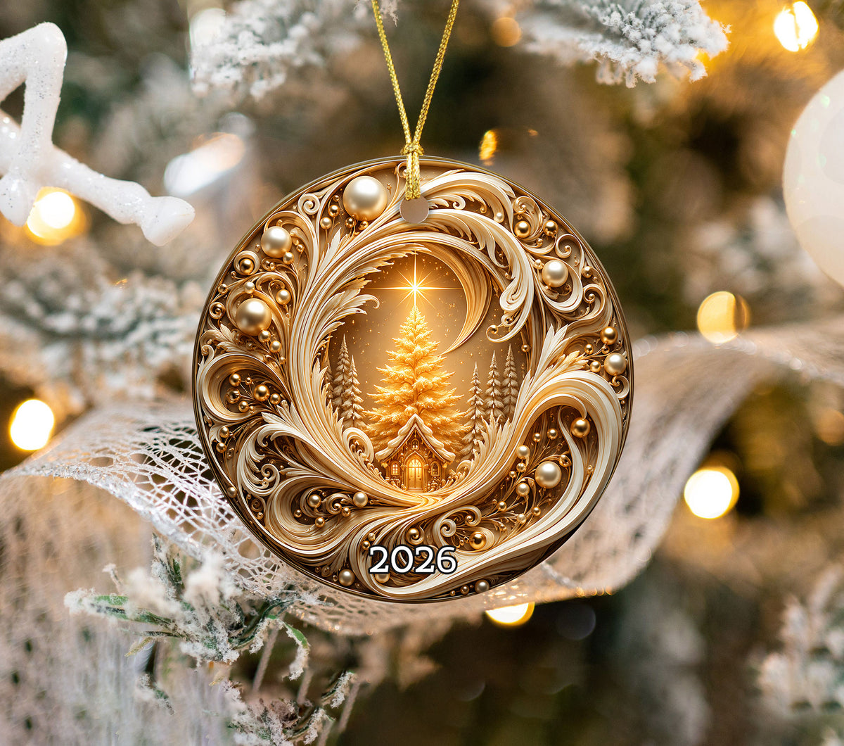 Golden Tree of Life Christmas Ornament 2026, Ceramic Christmas Tree Ornament, Winter Holiday Decor, Christmas Keepsake Gift for Family
