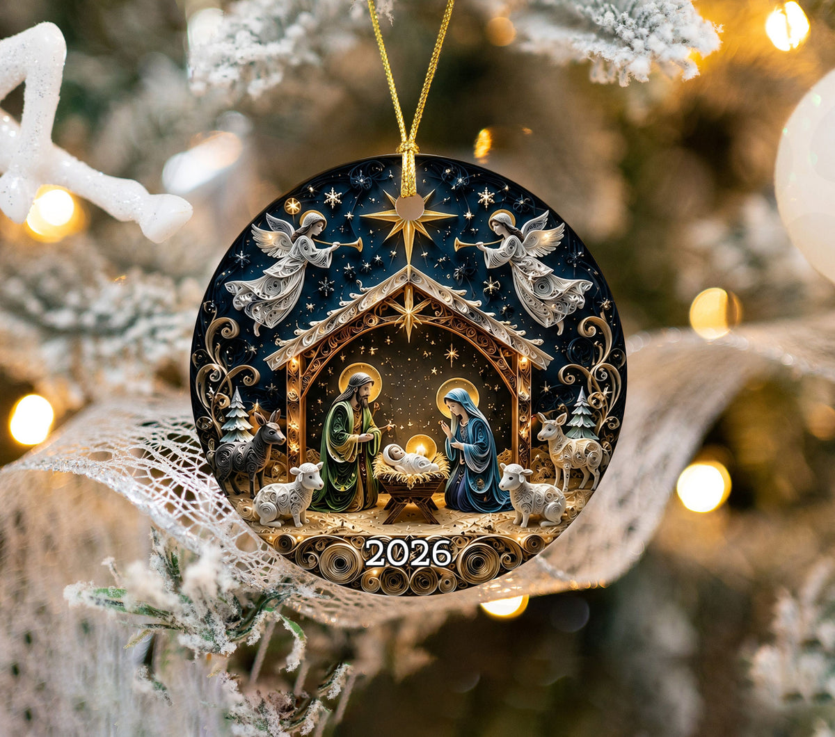 Religious Christmas Ornament 2026, Nativity Star Ceramic Ornament, Holy Night Christian Christmas Tree Decor, Faith Based Holiday Keepsake
