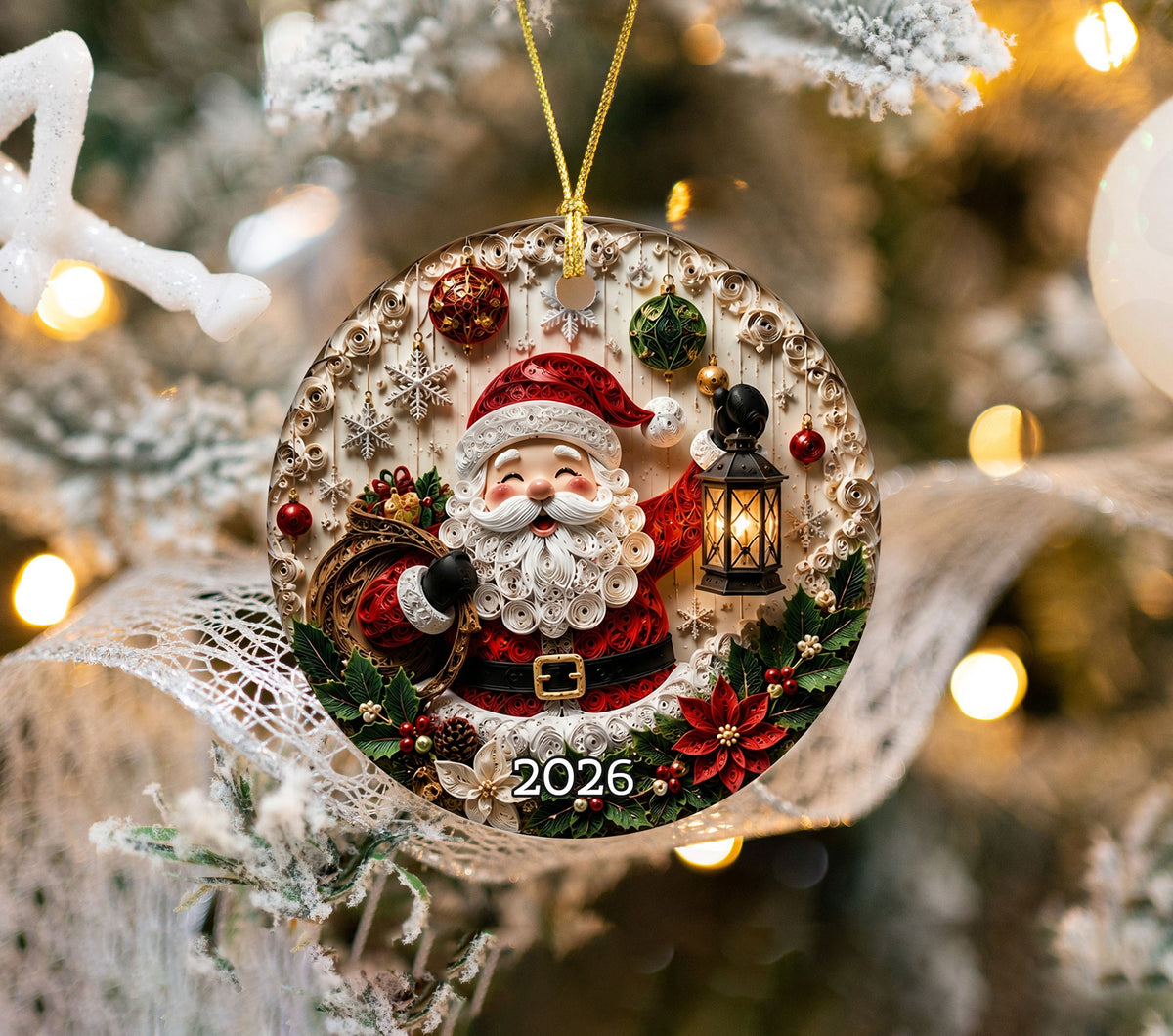 Santa Claus Ornament 2026, Rustic Christmas Ceramic Ornament, Holiday Tree Decoration, Vintage Santa Keepsake