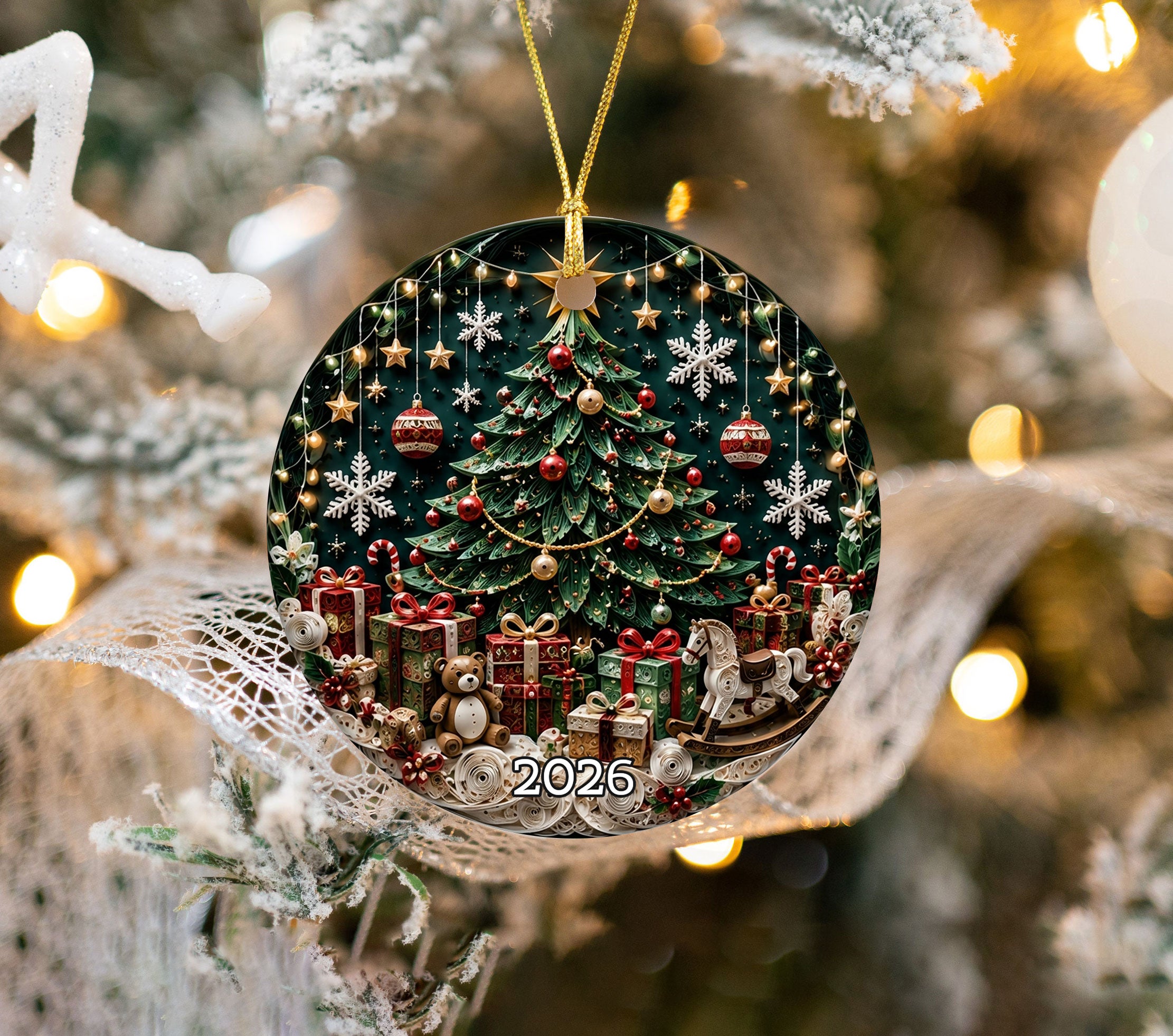 Christmas Tree Keepsake Ornament 2026, Elegant Ceramic Holiday Ornament, Festive Tree Decoration