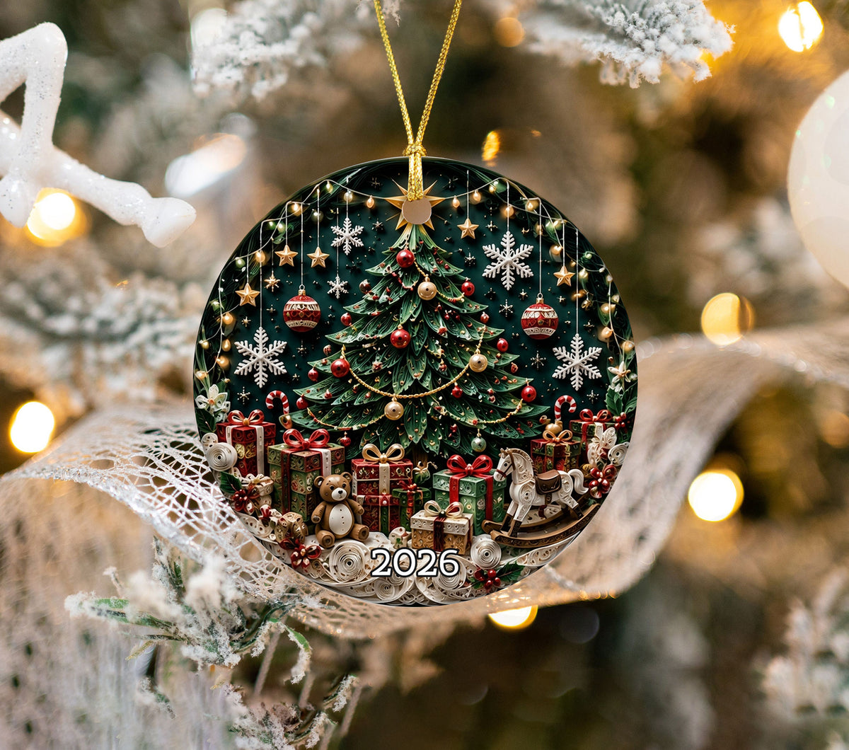 Christmas Tree Keepsake Ornament 2026, Elegant Ceramic Holiday Ornament, Festive Tree Decoration