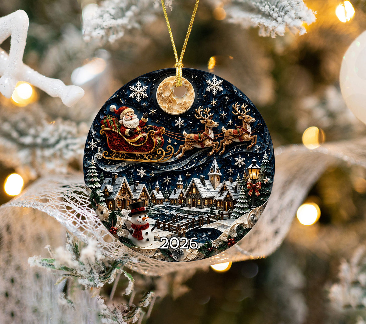 Santa Christmas Ornament 2026, Vintage Santa Claus Ceramic Ornament, Holiday Tree Decoration