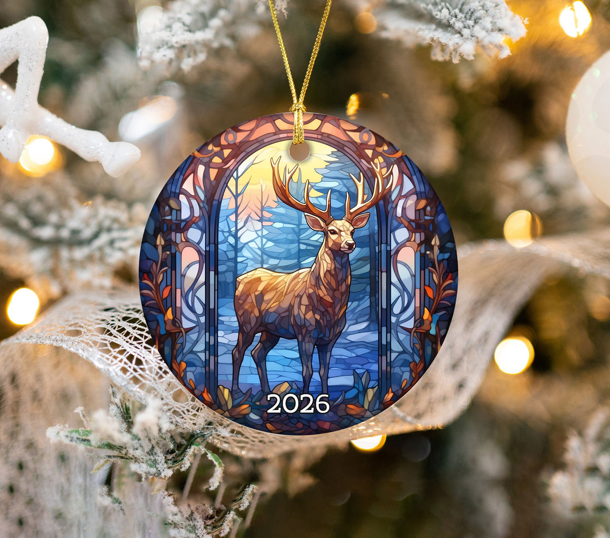 Deer Stained Glass Style Ornament, Christmas Ornament, Christmas Tree Decor, Holiday Ornament, Winter Keepsake, Seasonal Gift