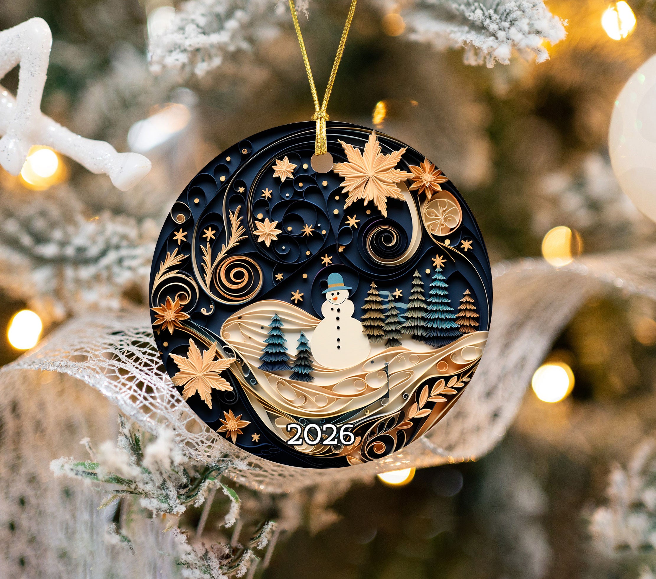 Layered Effect Snowman Christmas Ornament, Christmas 2026 Dated Ornament, Double-Sided Holiday Keepsake, Christmas Tree Gift, Festive Ornament