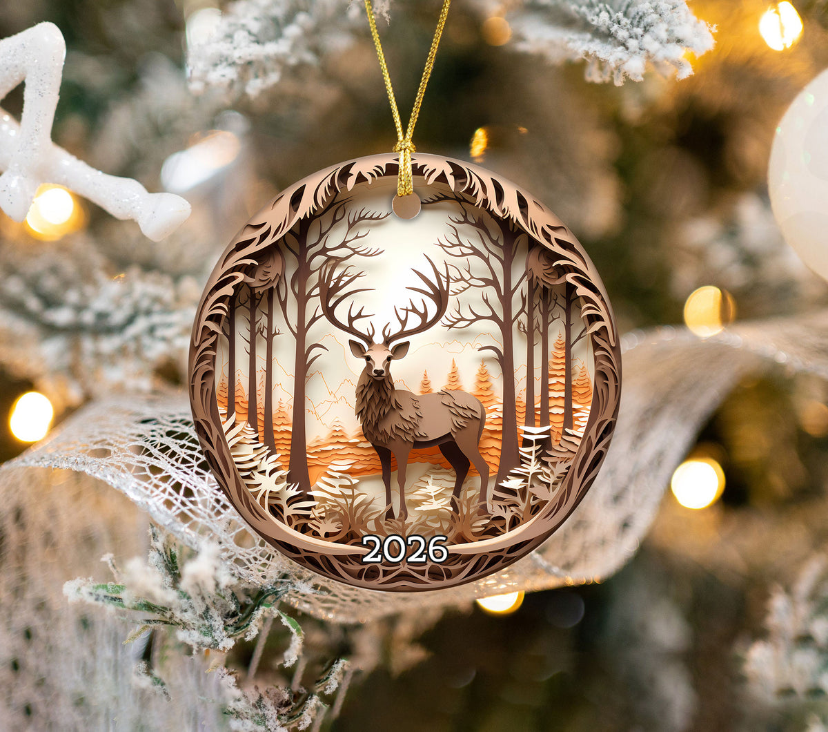 Deer Paper Quilling Effect Ornament 2026, Christmas Ornament, Woodland Christmas Decor, Deer Christmas Gift, Christmas Tree Decor, Holiday Keepsake