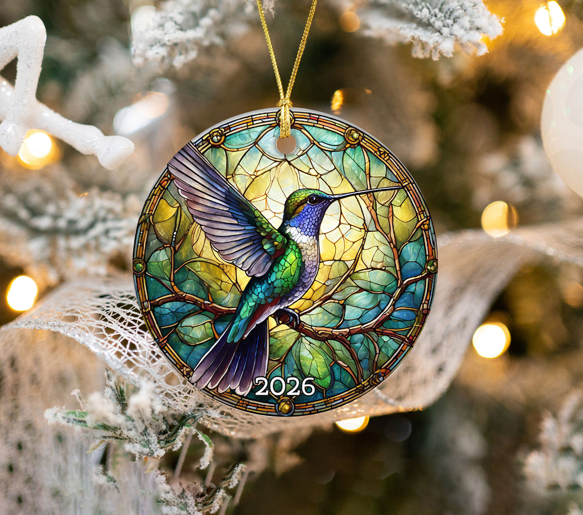 Colorful Hummingbird Stained Glass Ornament 2026, Christmas Ornament, Holiday Tree Decor, Xmas Keepsake
