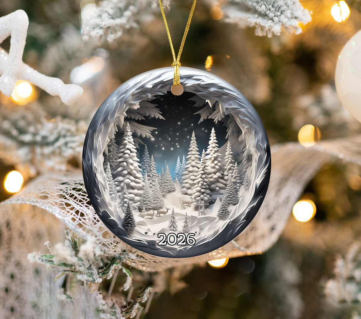 2026 Winter Scene Christmas Tree Ceramic Ornament, Christmas Tree Decor, Holiday Decoration, Christmas Keepsake, Seasonal Home Decor, Christmas Gift