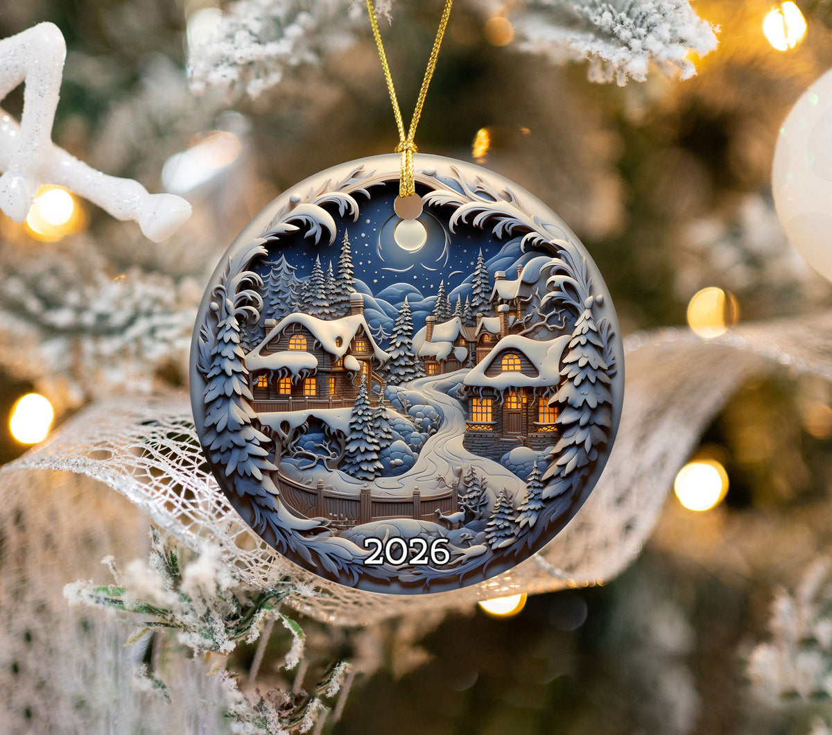 Snowy Mountain Village Ornament 2026, Christmas Ornament, Holiday Tree Decor, Xmas Keepsake, Christmas Gift for Family