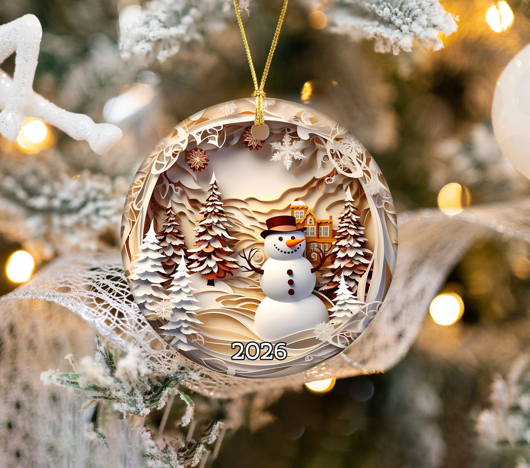 Snowman Forest Scene Ornament 2026, Christmas Ornament, Holiday Tree Decor, Xmas Keepsake, Christmas Gift for Family and Friends