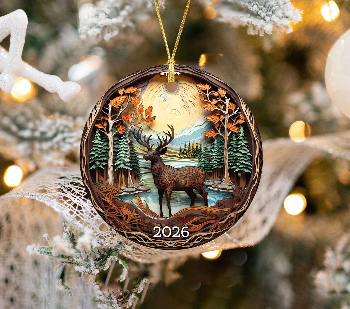 Rustic Deer Ornament 2026, Christmas Tree Ornament, Holiday Decoration, Acrylic Keepsake, Xmas Gift, Christmas Decor