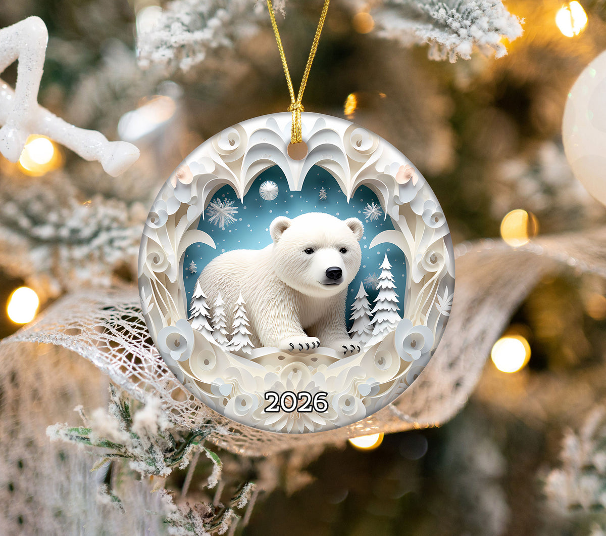 Polar Bear Christmas Ornament 2026, Arctic Bear Ornament, Winter Wildlife Tree Decor, Holiday Keepsake, Christmas Gift