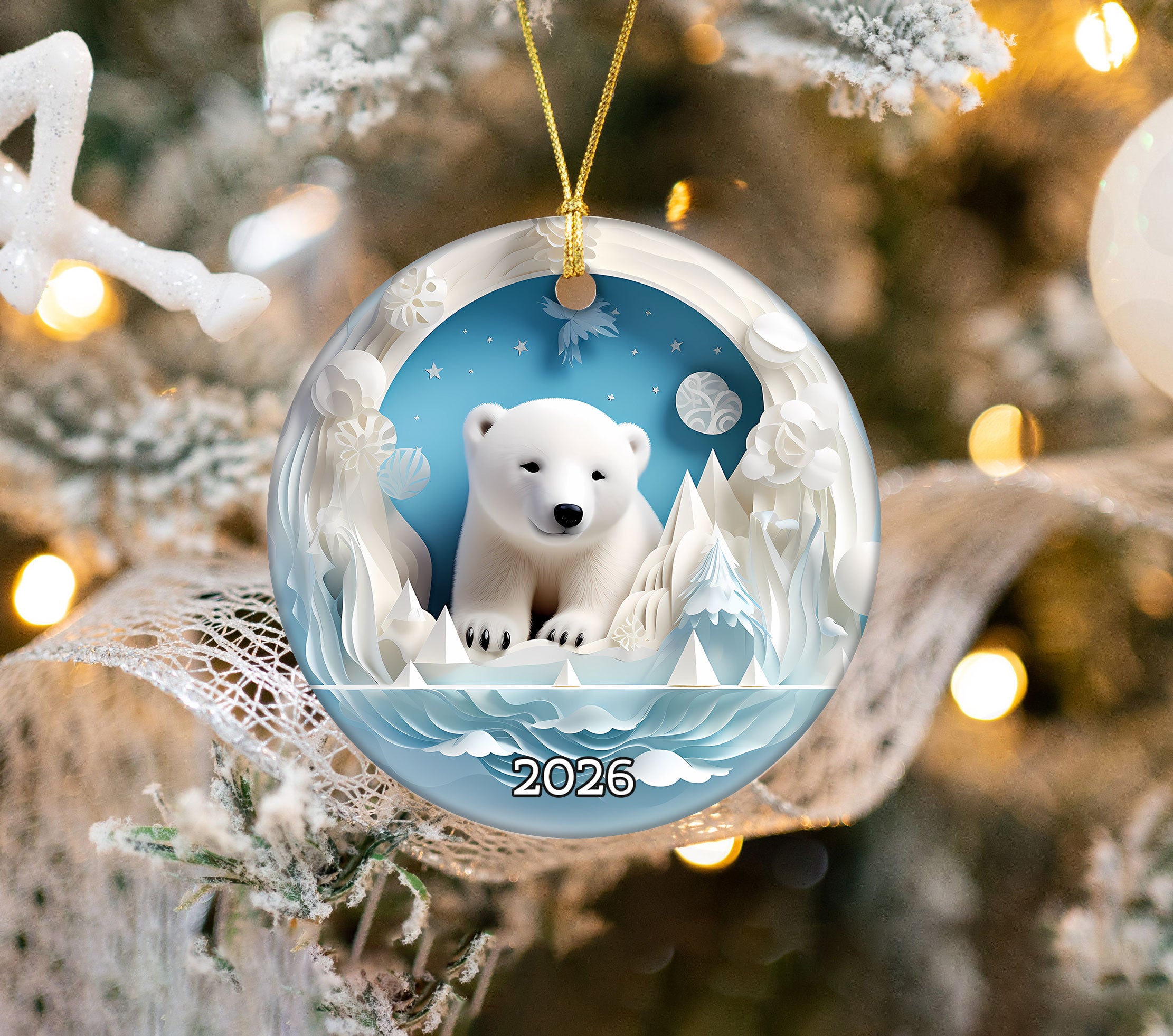 Polar Bear Ornament 2026, Winter Wonderland Christmas Decoration, Arctic Animal Keepsake, Holiday Tree Ornament