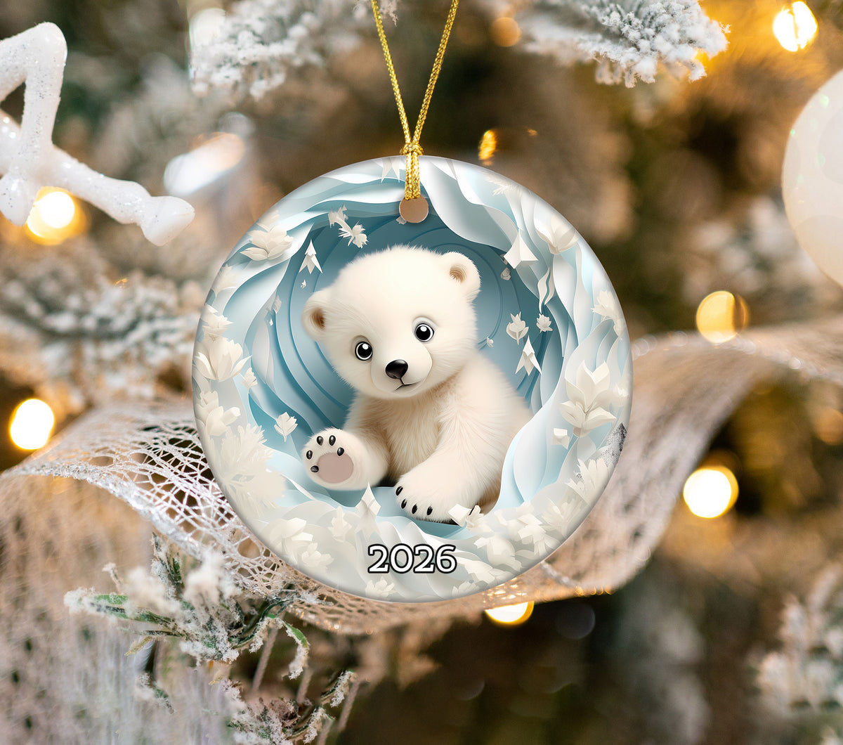 Baby Polar Bear Ornament 2026, Winter Animal Christmas Ornament, Arctic Holiday Decor, Christmas Keepsake