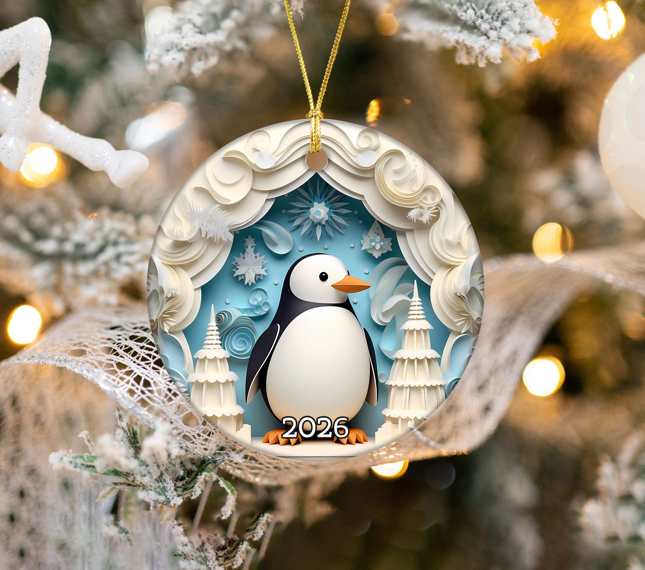 Penguin Christmas Ornament 2026, Winter Wonderland Tree Decoration, Cute Arctic Animal Keepsake
