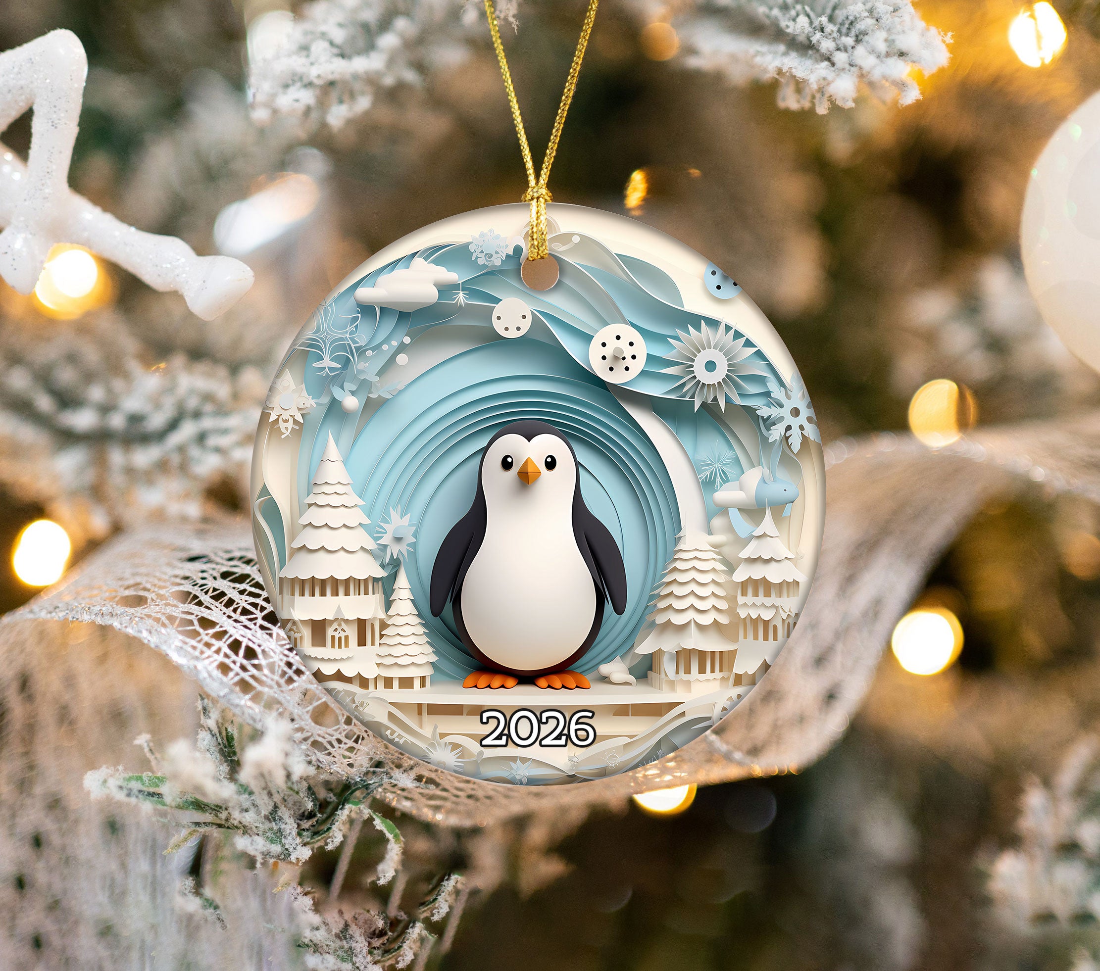 Cute Penguin Christmas Ornament 2026, Winter Wonderland Holiday Decoration, Arctic Animal Tree Ornament