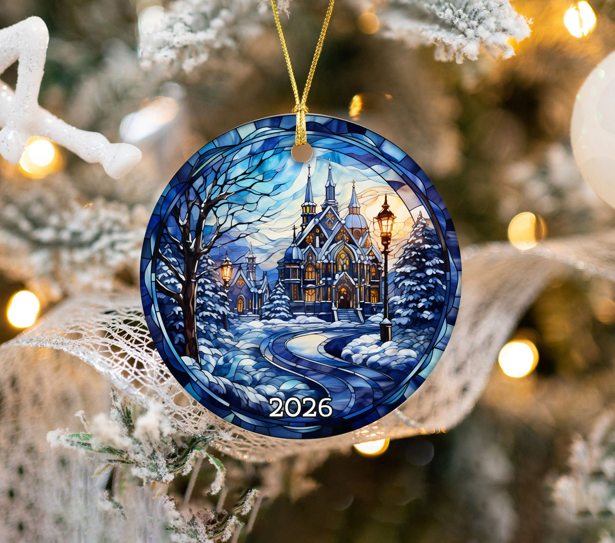 Stained Glass Style Christmas Ornament 2026, Christmas Tree Decor, Holiday Keepsake, Winter Decoration