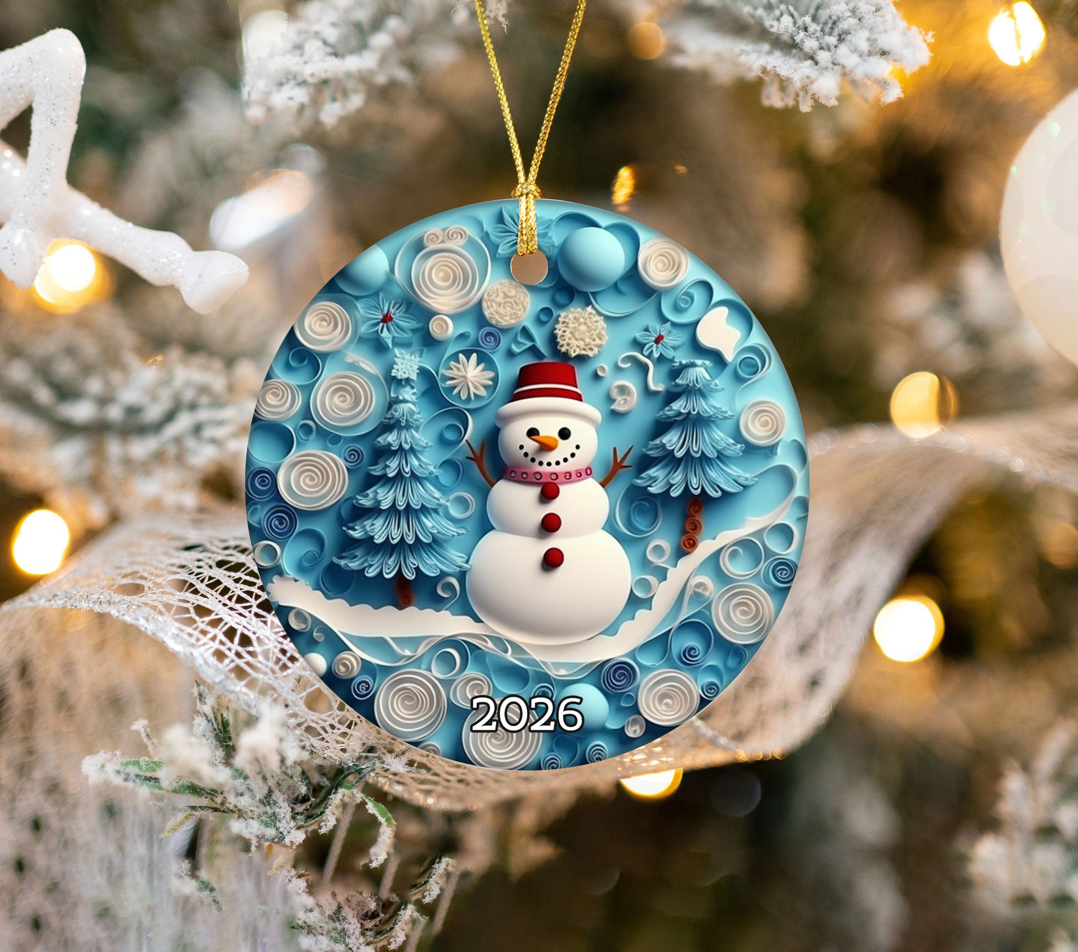 Snowman Tree Ornament 2026, Christmas Paper Art Ornament, Winter Holiday Decor, Seasonal Christmas Decoration, Gift Idea