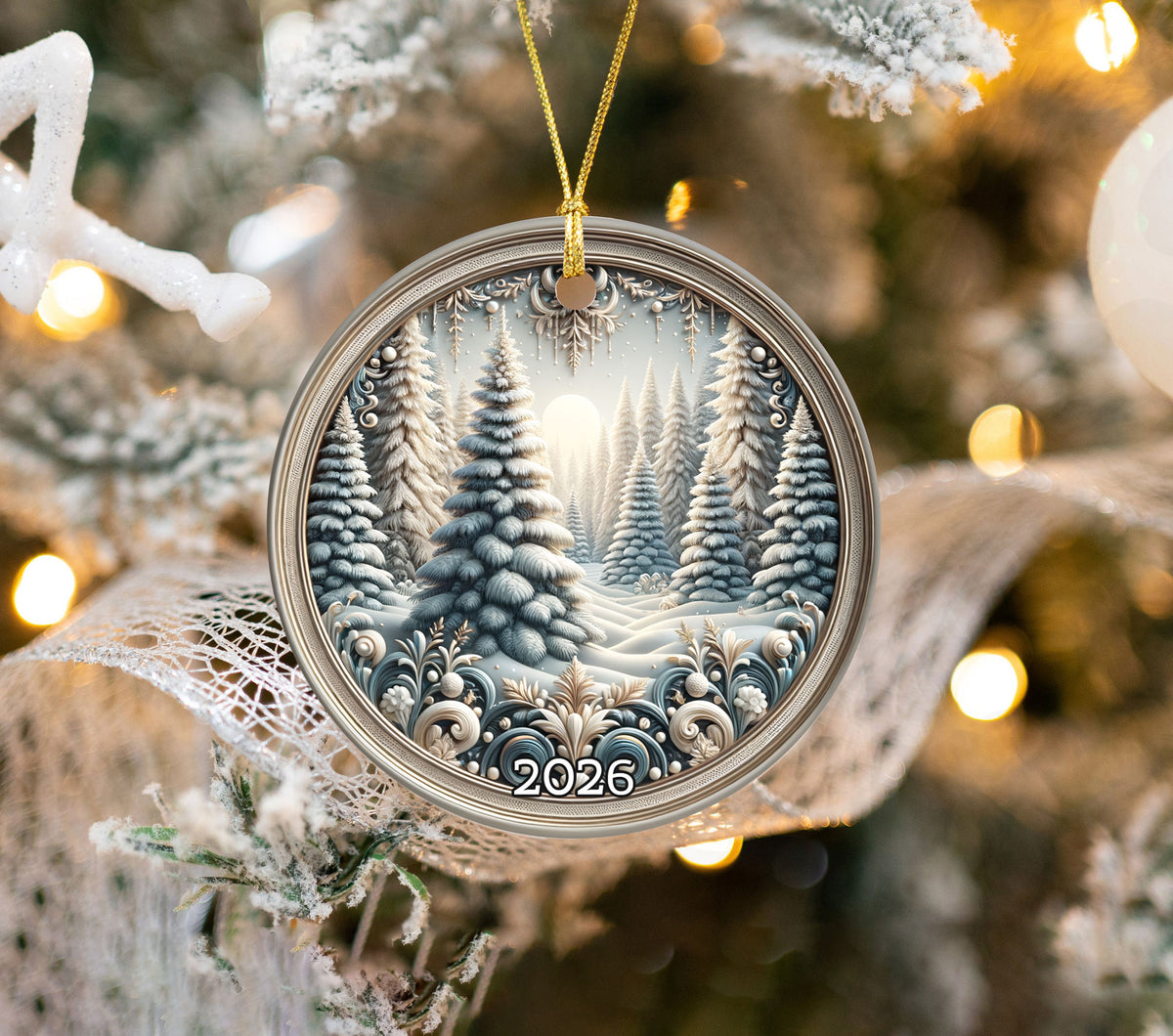 Winter Forest Christmas Ornament 2026, Snowy Pine Tree Ornament, Winter Wonderland Decor, Christmas Tree Decoration, Holiday Gift Keepsake