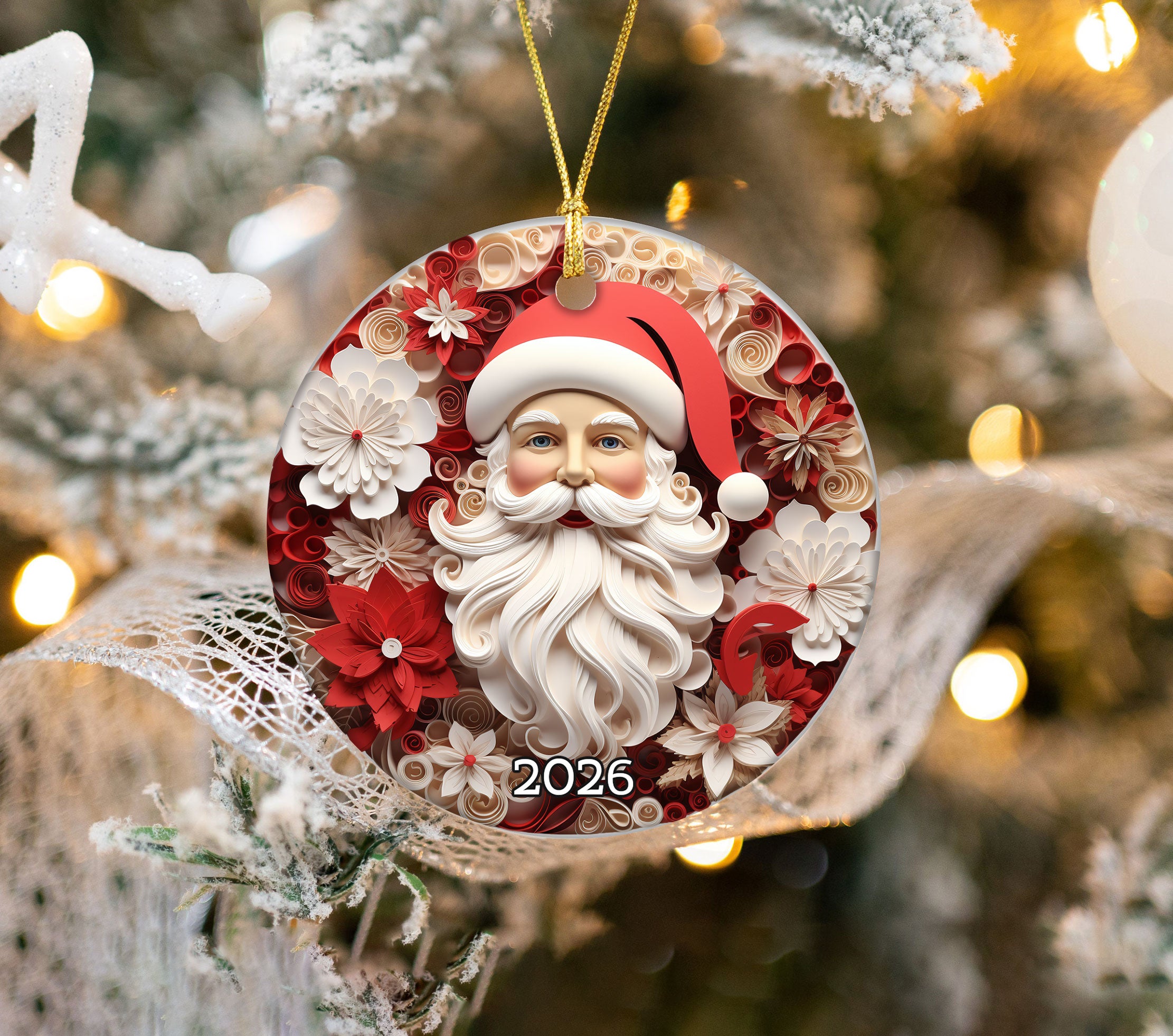 Santa Claus Christmas Ornament 2026, Paper Cut Santa Decor, Holiday Keepsake, Christmas Tree Ornament, Xmas Gift, Winter Decoration