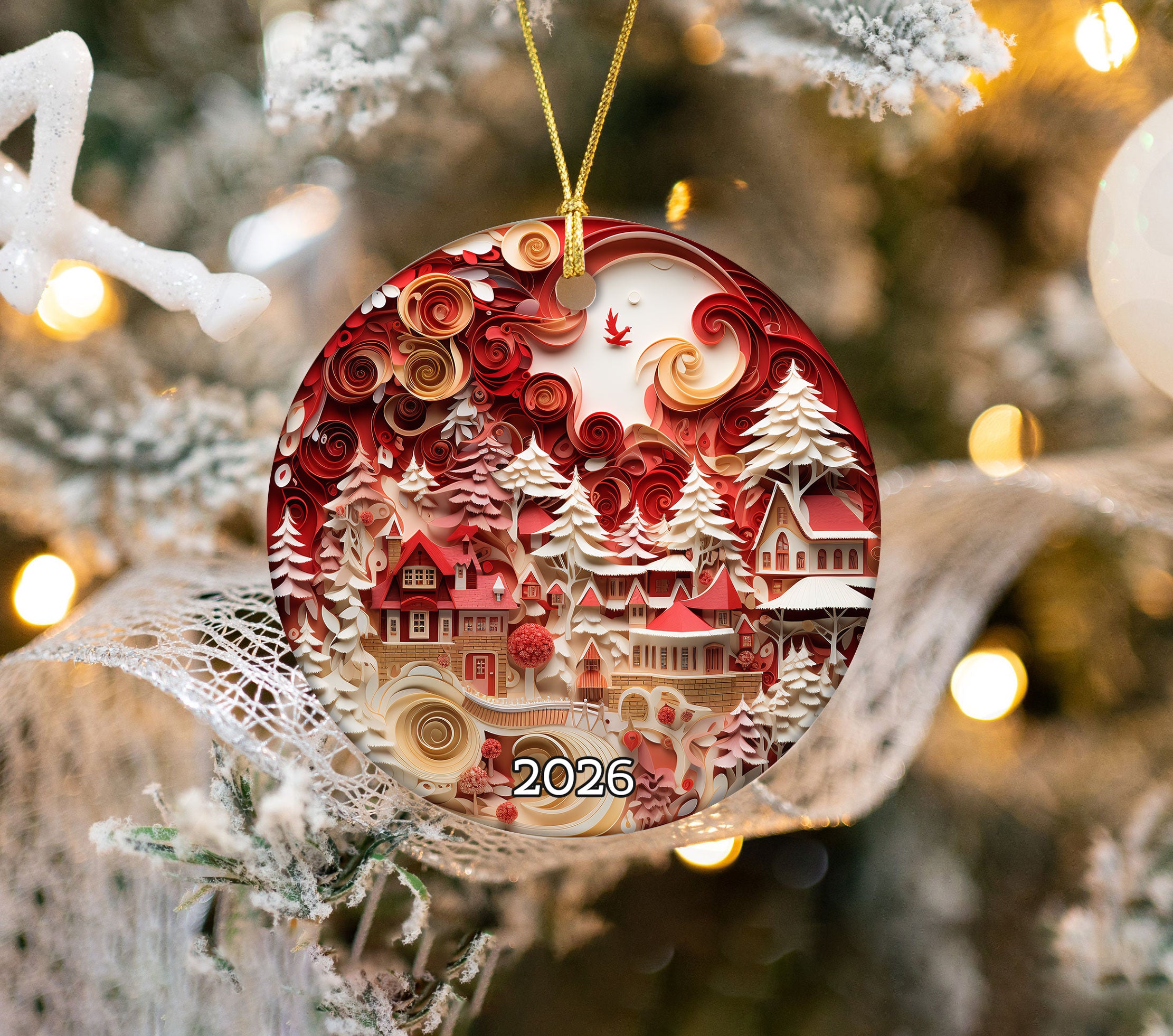 Christmas Ornament 2026, Christmas Village Ornament, Snowy Village Keepsake Gift, Holiday Decor, Xmas Tree Decoration, Winter Scene