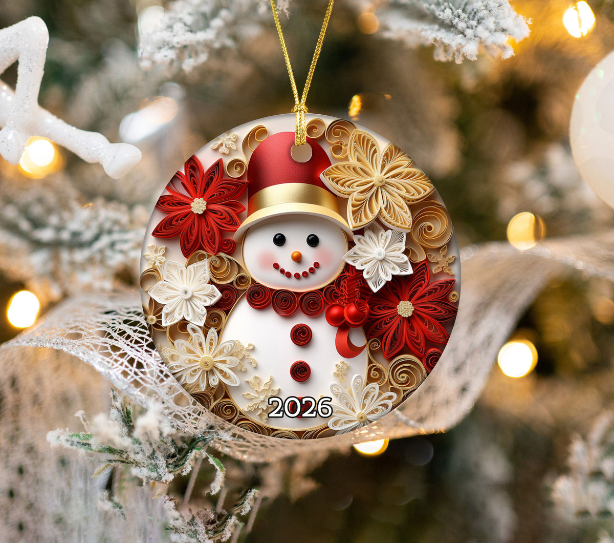 Christmas Ornament 2026, Festive Snowman Ornament, Christmas Decor, Holiday Keepsake, Xmas Gift, Tree Decoration