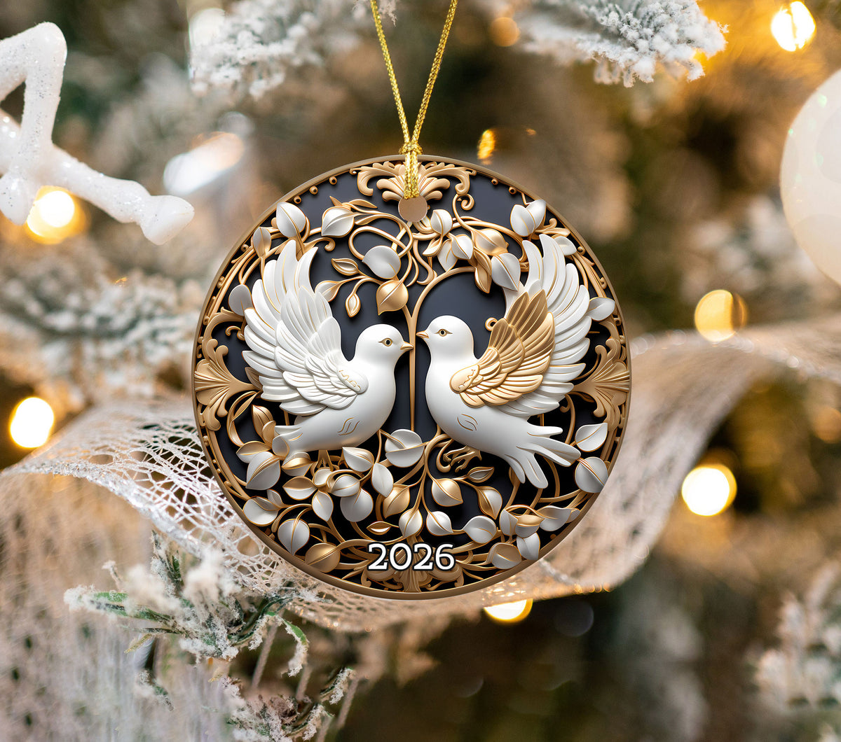 Love Birds Christmas Ornament 2026, White Dove Ceramic Ornament, Romantic Holiday Tree Decoration