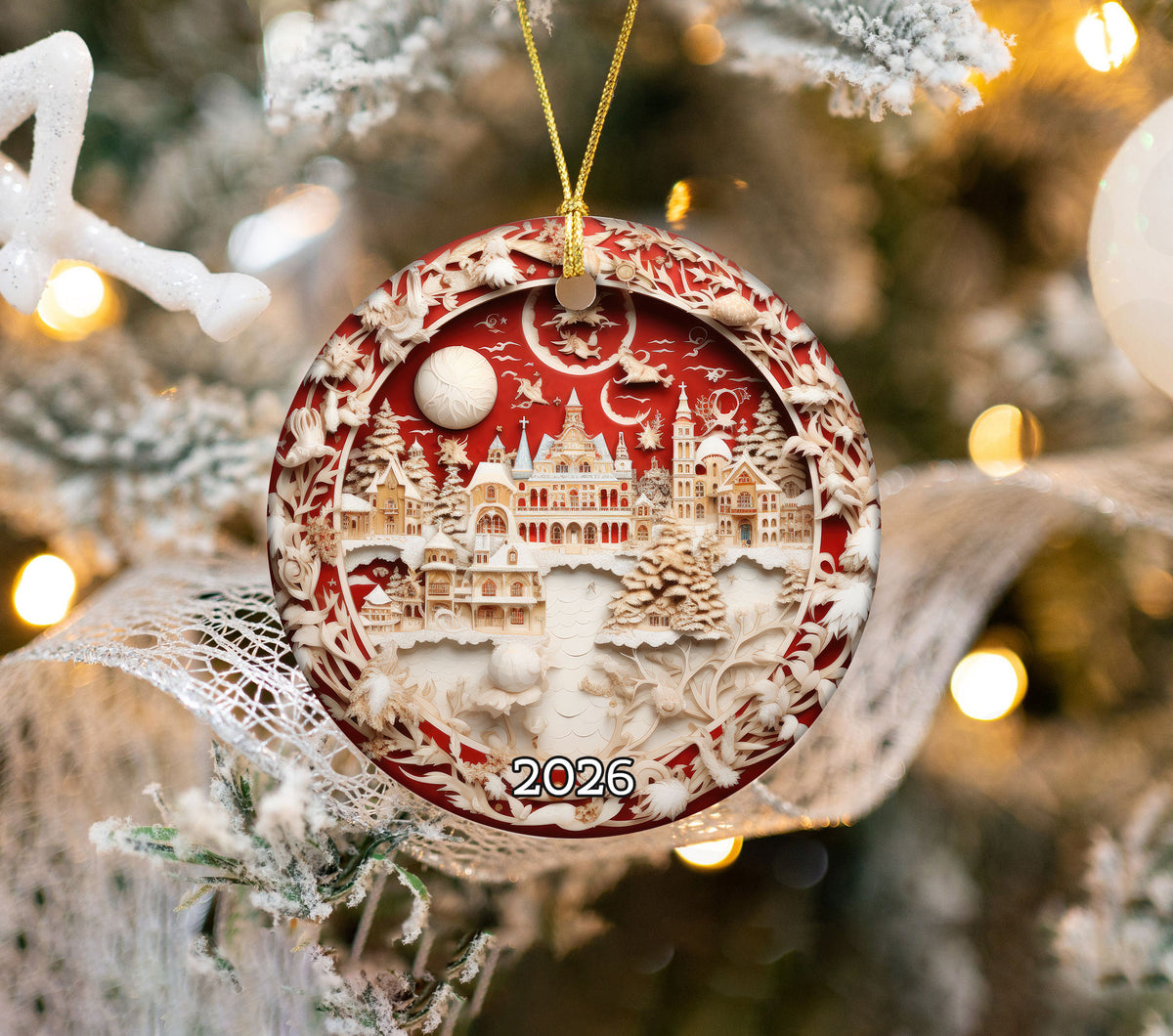 Elegant Christmas Tree Ornament 2026, Ceramic Holiday Ornament, Festive Christmas Decoration, Tree Keepsake Gift for Christmas Lovers