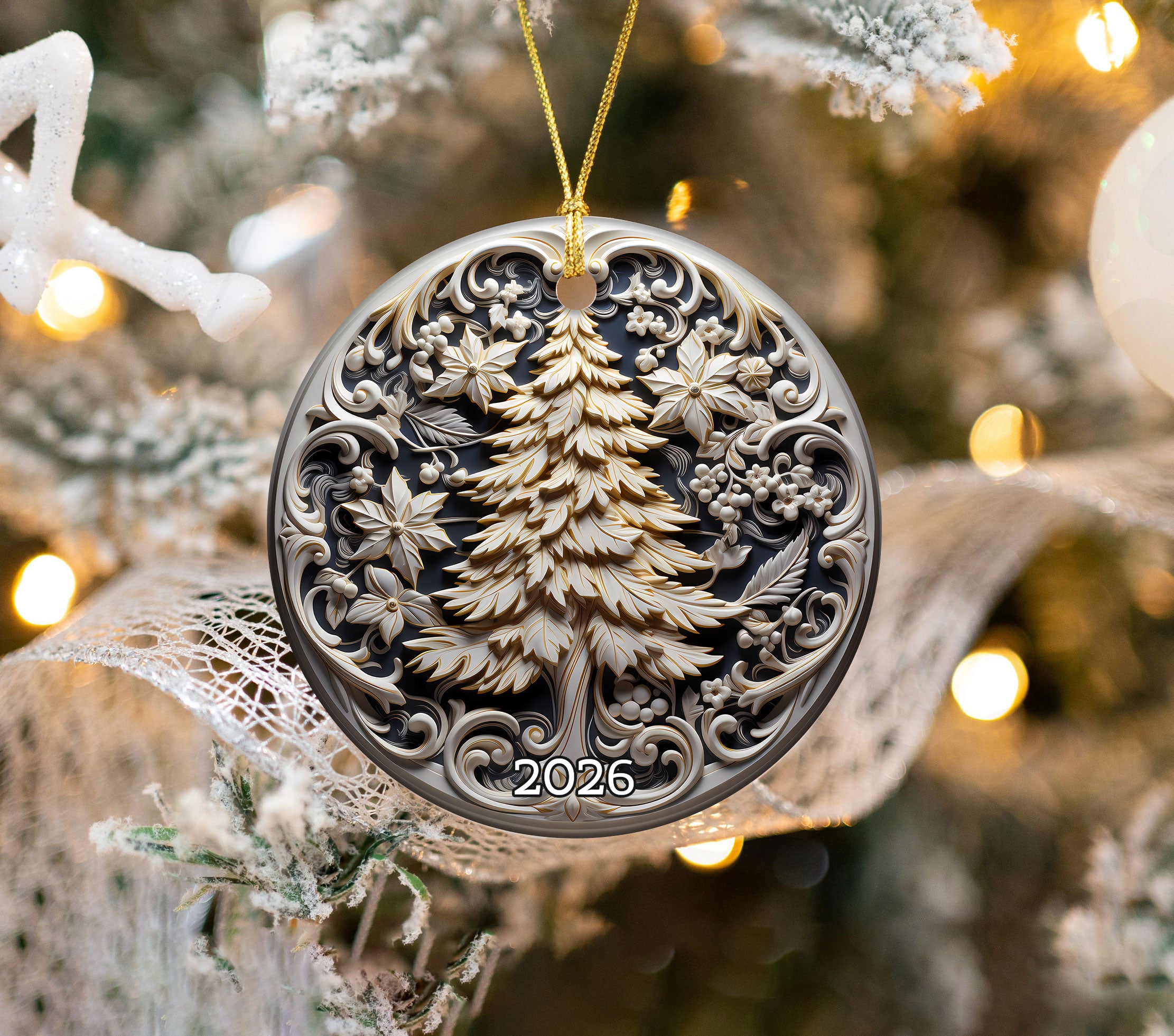 Christmas Tree Keepsake Ornament 2026, Elegant Ceramic Holiday Ornament, Festive Tree Decoration, Christmas Gift for Family and Friends