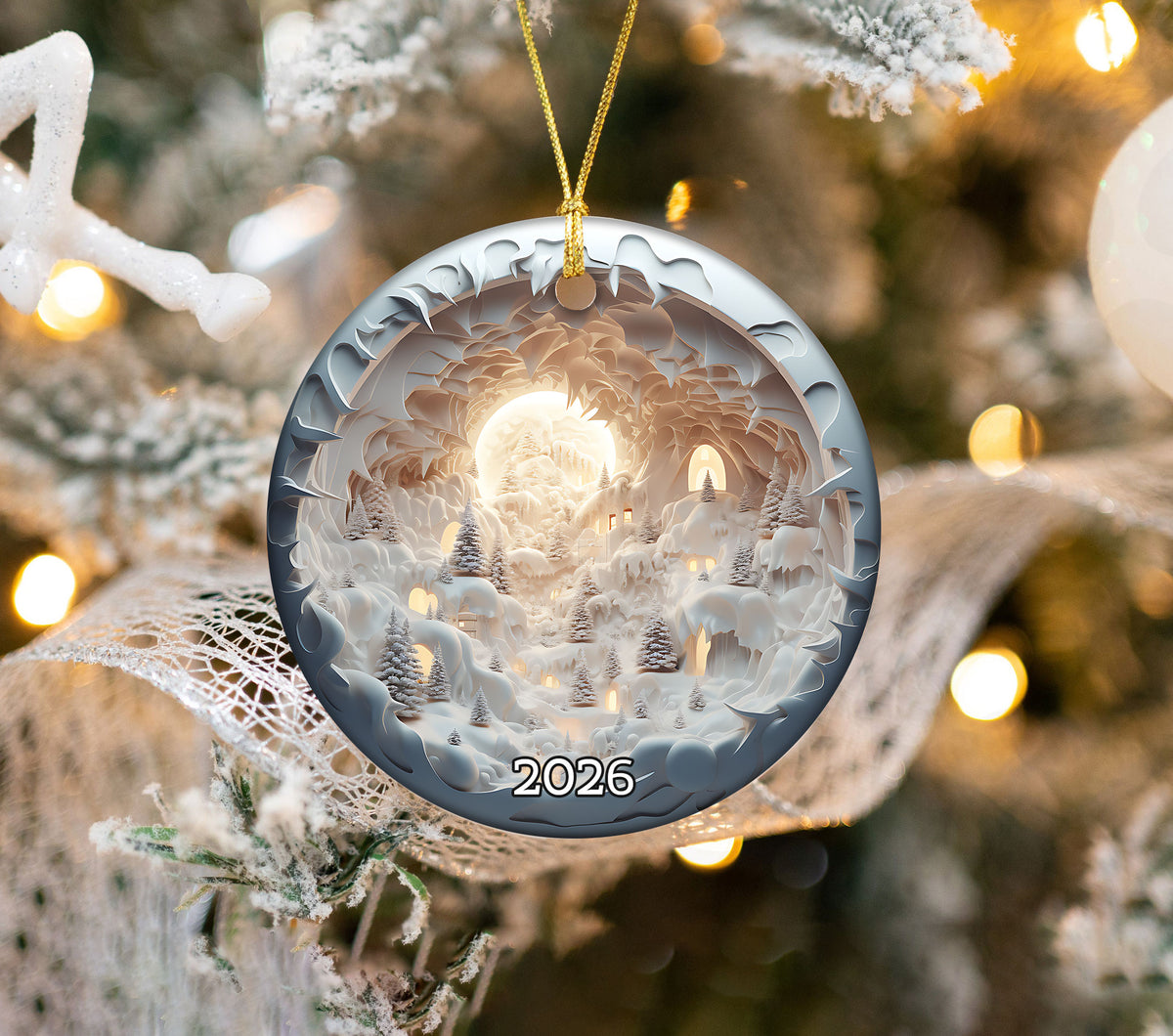 Festive Christmas Tree Ornament 2026, Ceramic Christmas Decoration, Holiday Tree Keepsake Gift, Elegant Winter Ornament